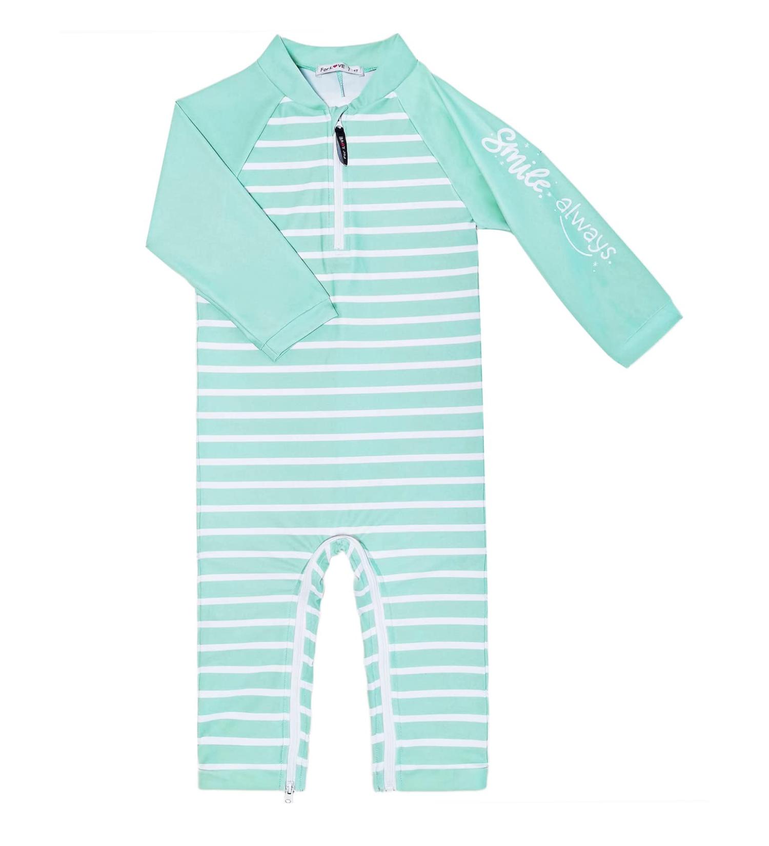 weVSwe Baby Boy Swimwear UPF 50+ Rash Guard with Crotch Zipper | Green Stripes | 18-24 Months - Buy Online on GoSupps.com