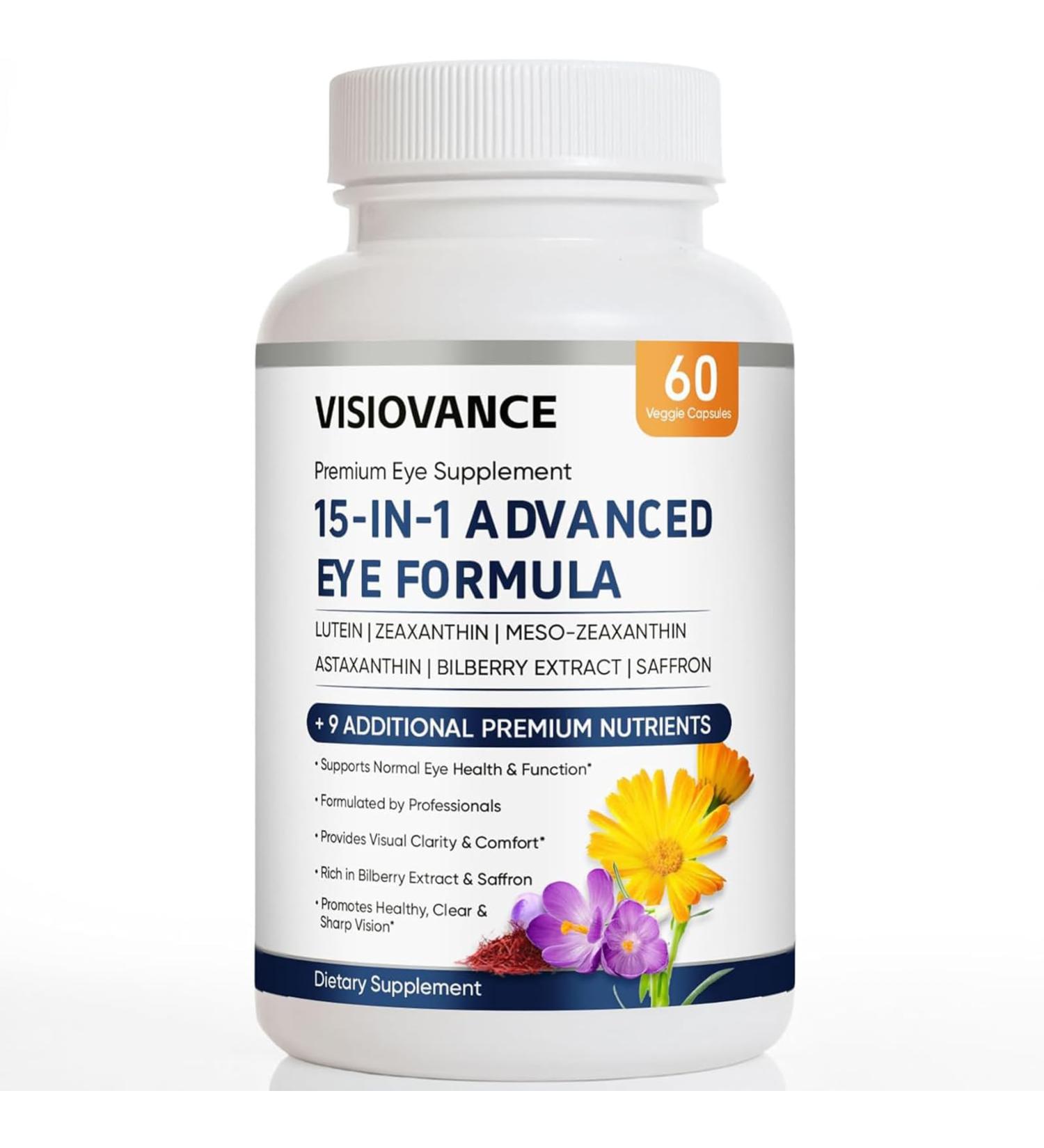 VisioVance 15 in 1 Advanced Eye Formula Neurobella Eye Supplement with Lutein Zinc Luteolin Zeaxanthin & Bilberry Extract 60 Capsules (1) - Buy Online on GoSupps.com