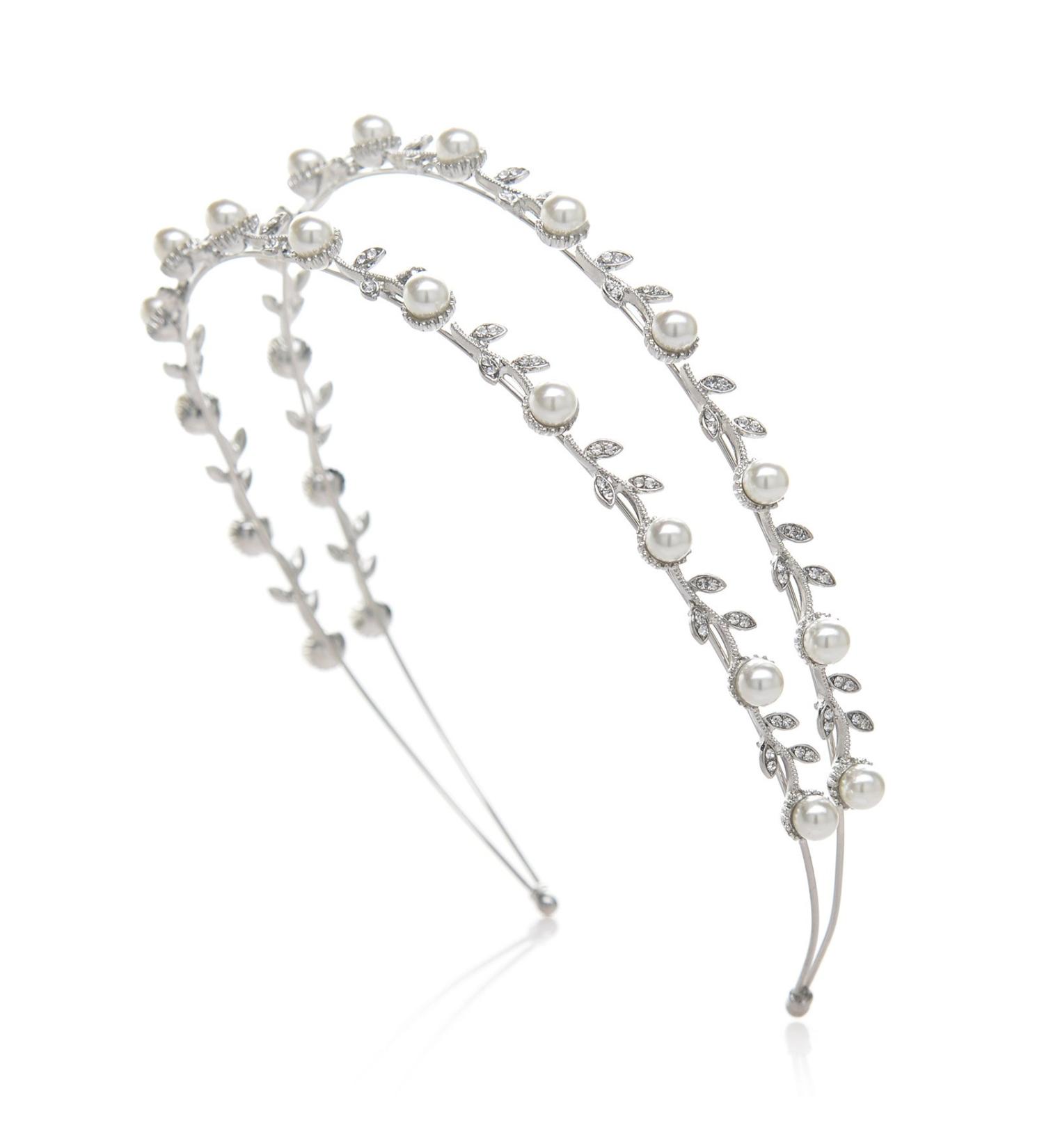 SWEETV Pearl Wedding Headband - Silver Double Band Bridal Tiara Hair Accessory - Buy Online on GoSupps.com