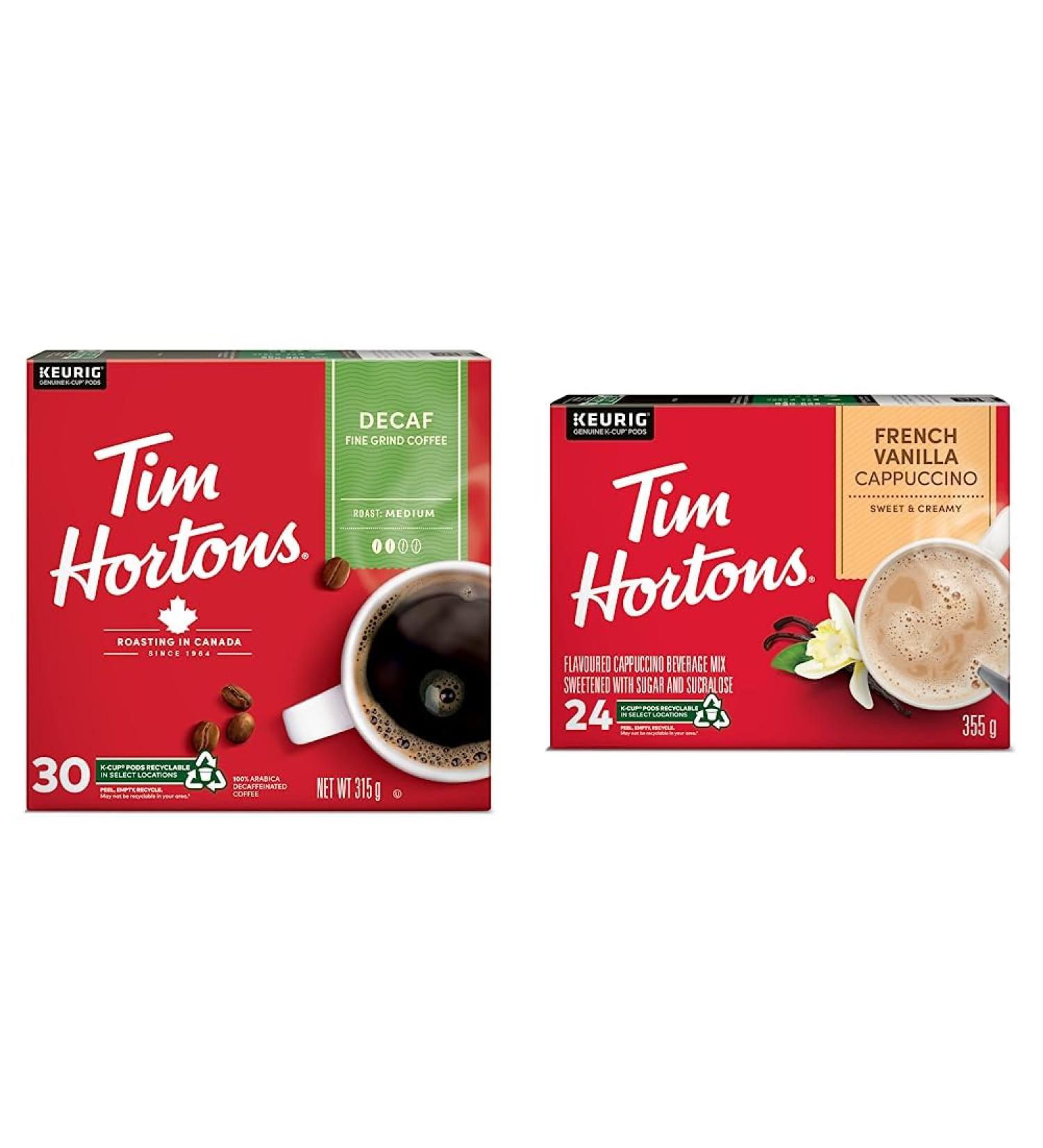 Tim Hortons Decaf Coffee Single Serve Keurig K Cup Pods 30 Count & French Vanilla Cappuccino K-Cup Pods 24 Pack Decaf + K-Cup Pods 24 Pack Decaf 1 Count (Pack of 30) - Buy Online on GoSupps.com