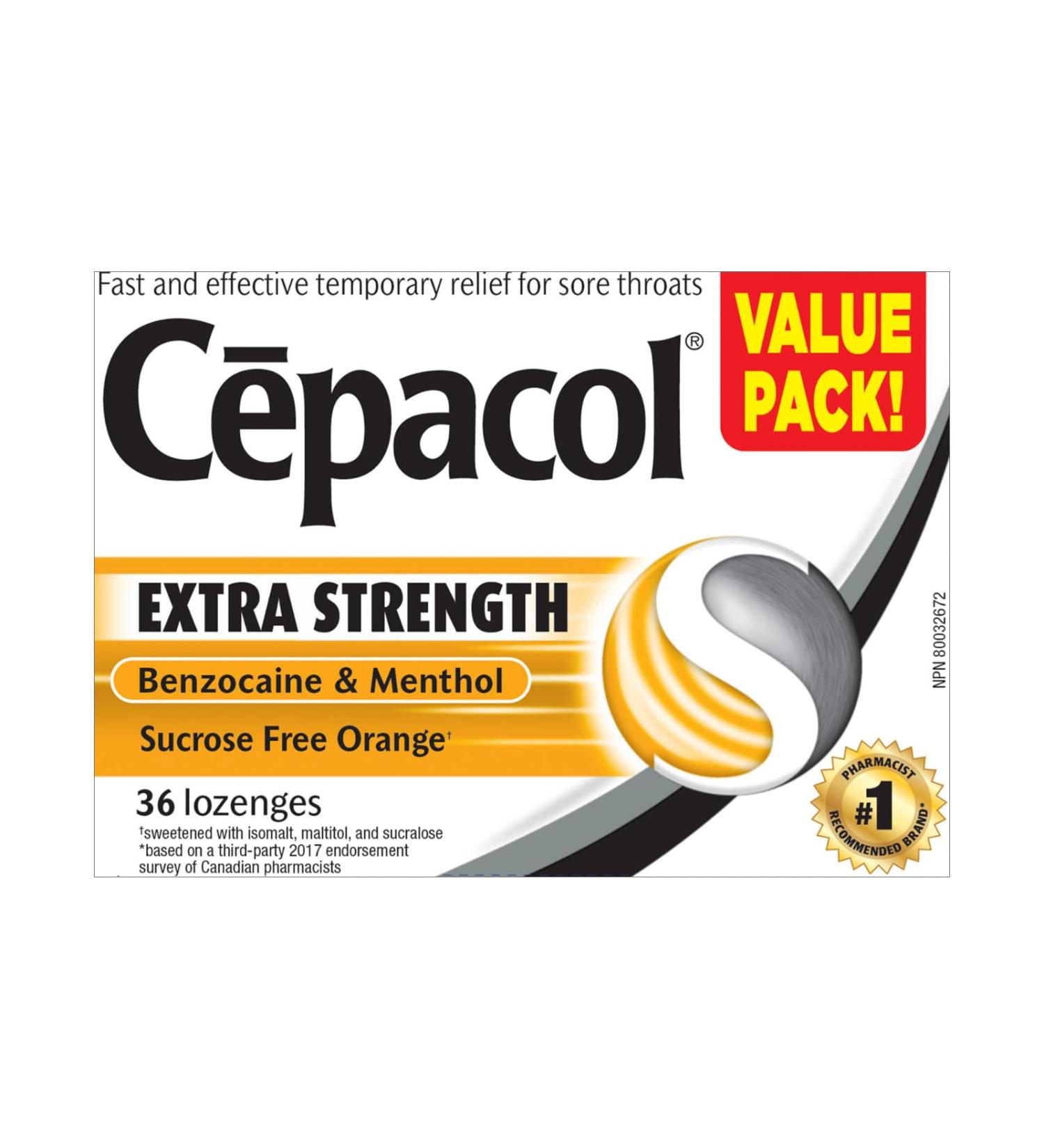 Cepacol Extra Strength Sucrose Free Orange Sore Throat Lozenges Value Pack 36 ct - Buy Online on GoSupps.com