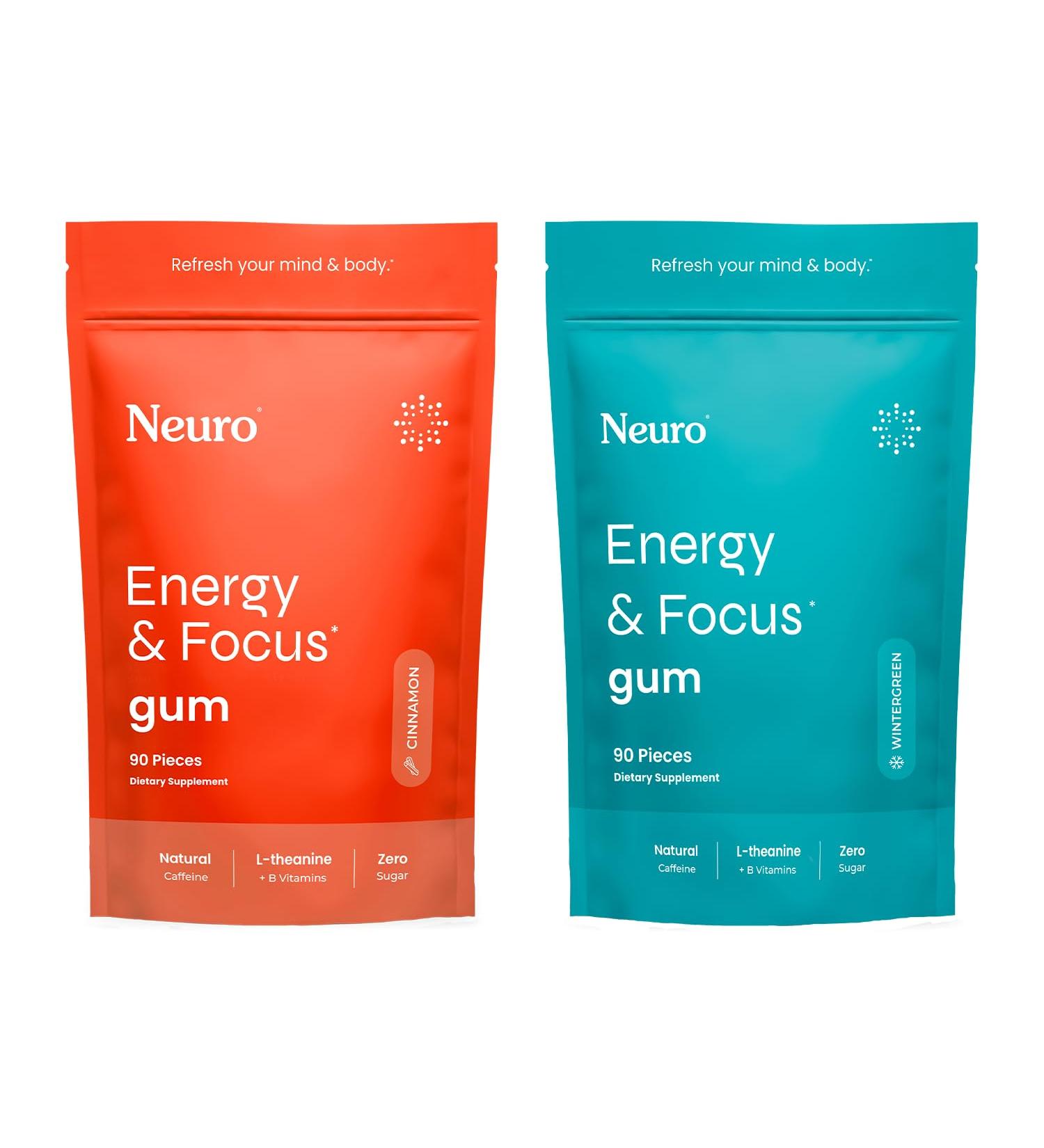 Neuro Energy & Focus Gum Bundle Cinnamon (90ct) + Wintergreen (90ct) Natural Caffeine L-Theanine B12 & B6 Sugar-Free Nootropic Brain Support Supplement - Buy Online on GoSupps.com