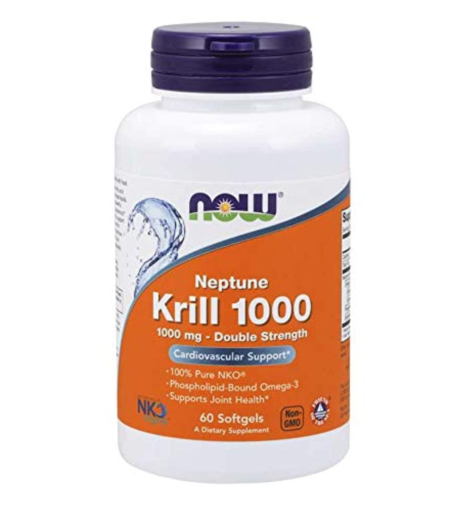 NOW Foods Supplements Neptune Krill Double Strength 1000 mg Phospholipid-Bound Omega-3 60 Softgels (Pack of 2)
