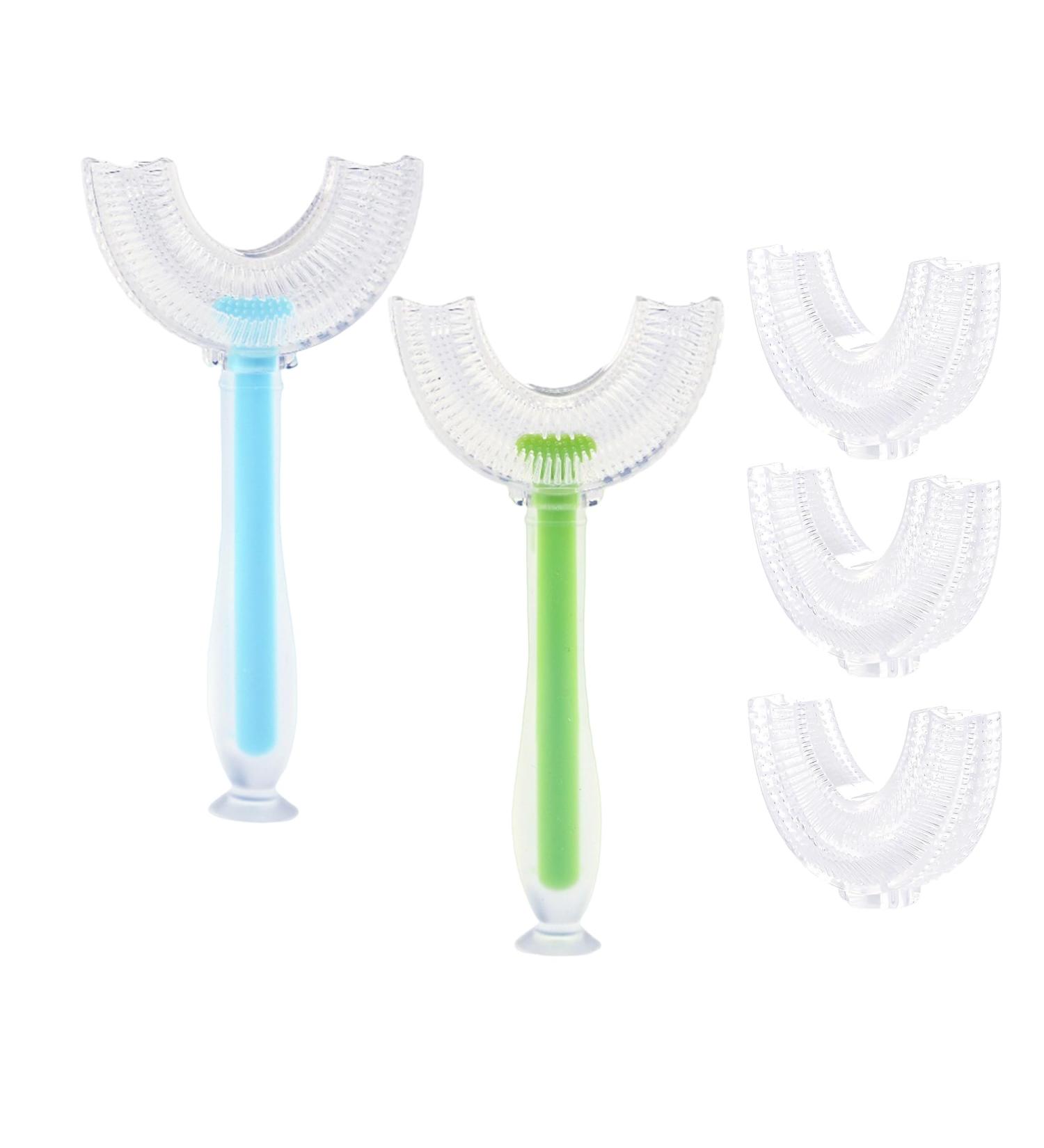 360 U-Shaped Toothbrush for Kids | Ages 2-8 | Includes Green & Blue Brush 3 Heads & Stickers | Perfect for All Rounded Teeth - Buy Online on GoSupps.com