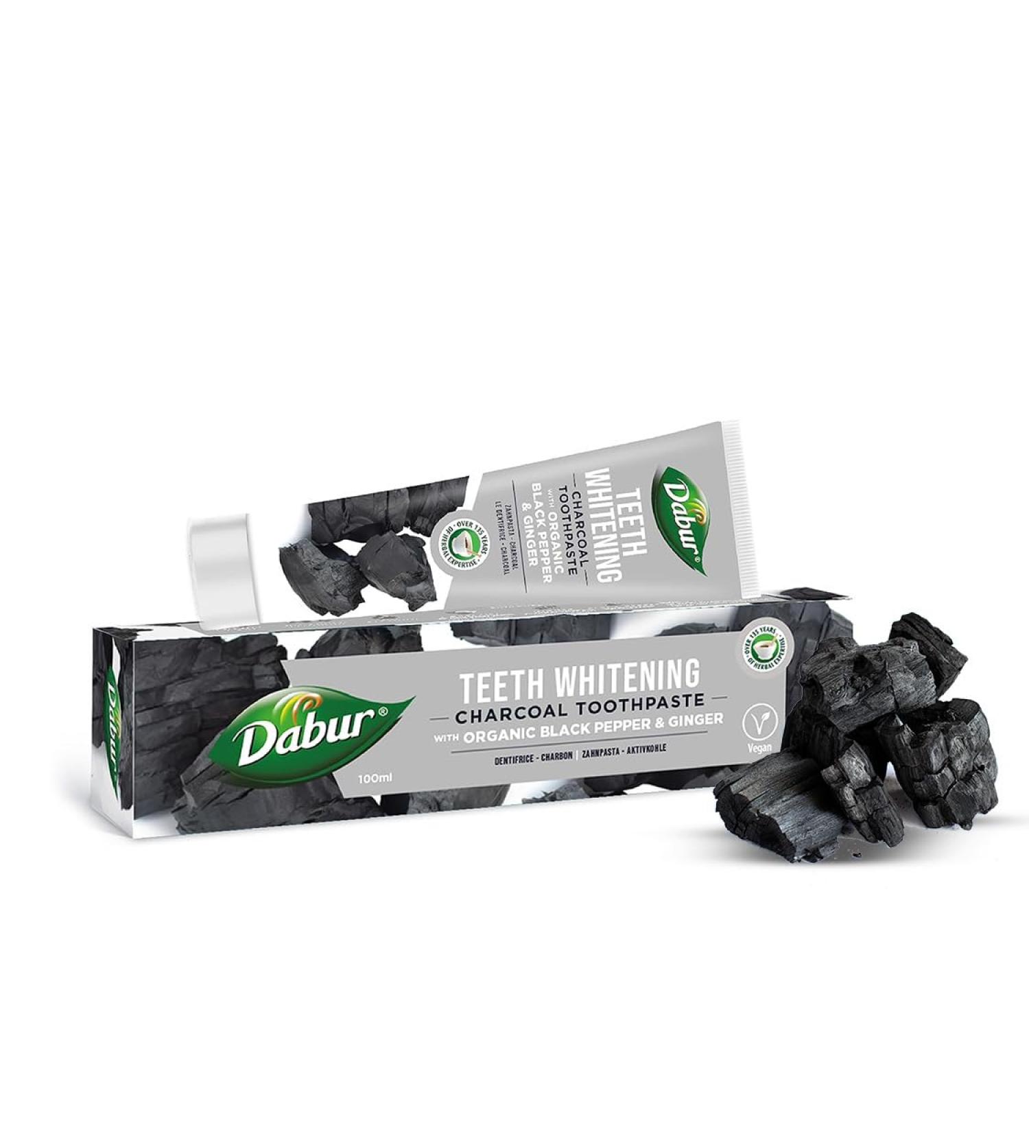 Dabur Teeth Whitening Charcoal Toothpaste 100ml with Organic Black Pepper & Ginger - Buy Online on GoSupps.com