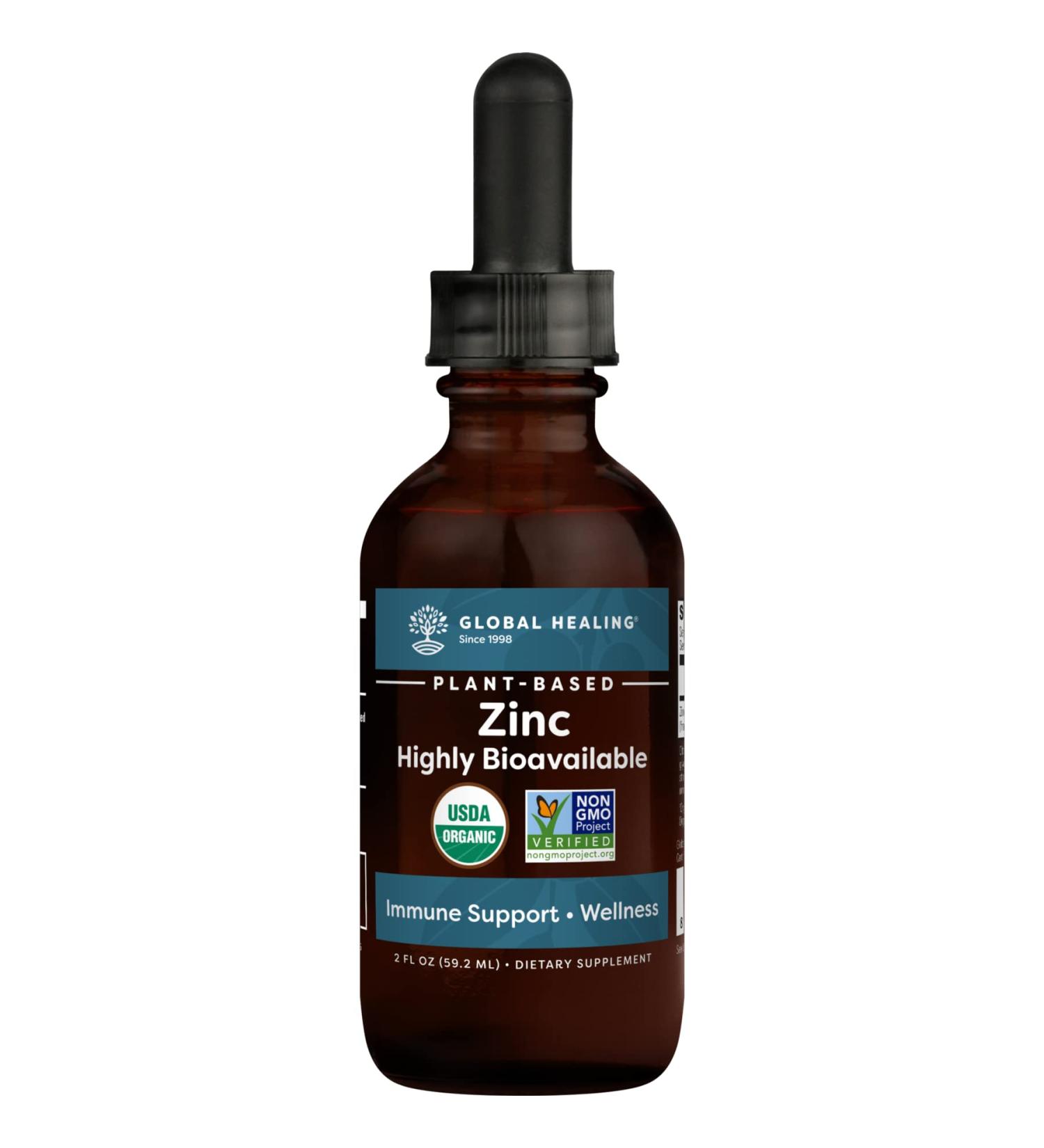 Global Healing Organic Zinc Liquid Supplement - Immune Boost & Healthy Aging - Non-GMO, Vegan - 2 Fl Oz - Buy Online on GoSupps.com