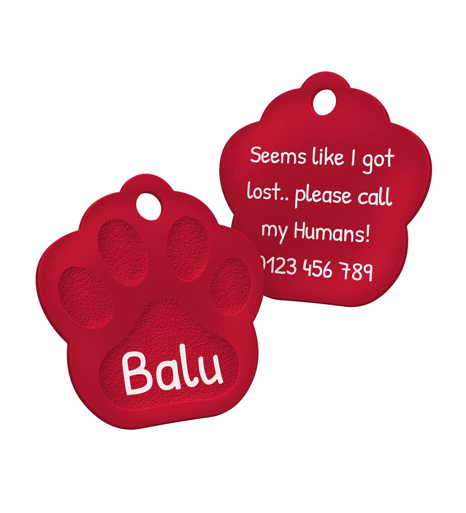 Personalized Red Engraved Dog Tag Paw - Small 26mm | Custom Pet ID Tags for Dogs - Buy Online on GoSupps.com