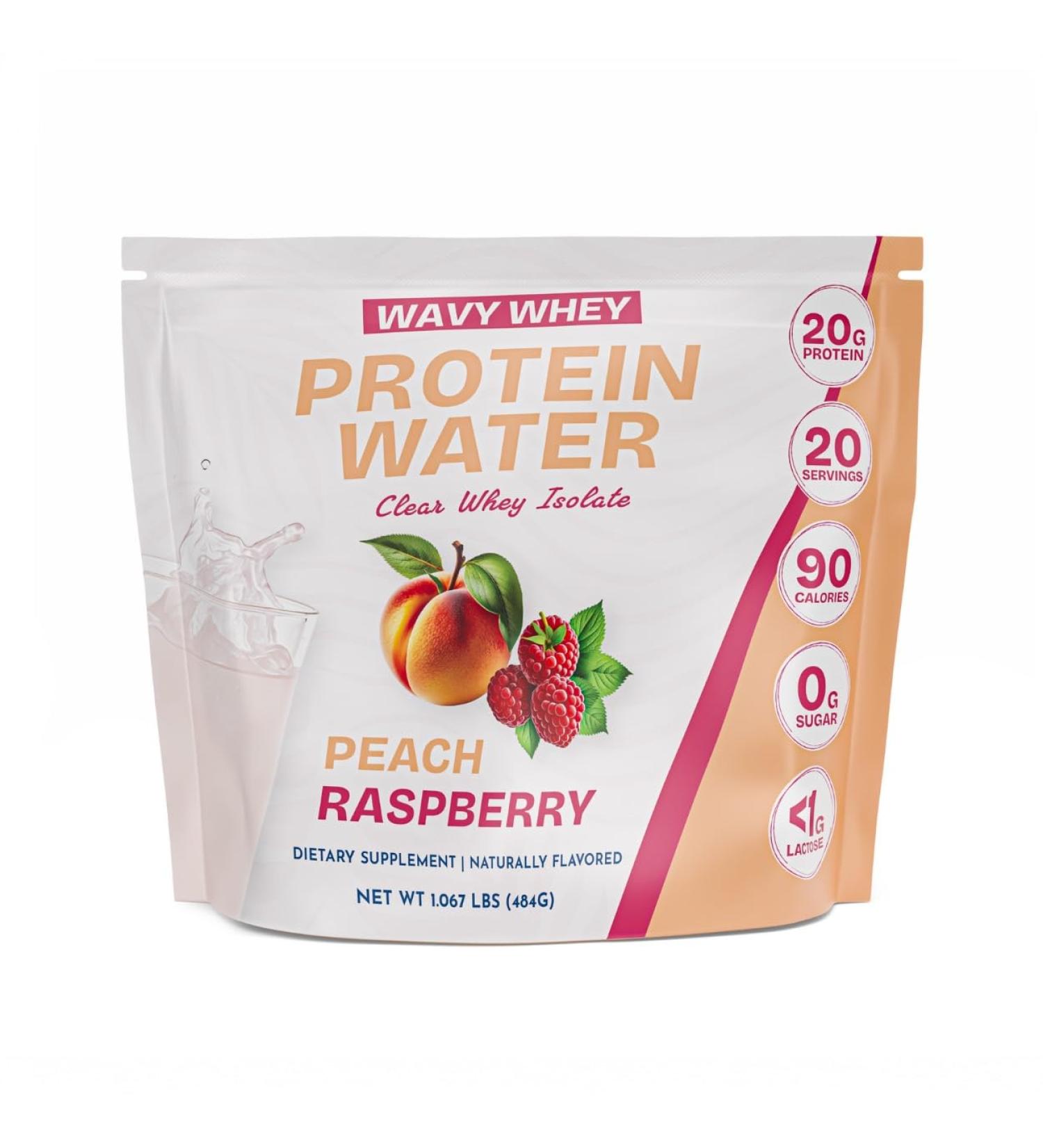 Wavy Whey Clear Protein Protein Water Peach Raspberry 20 Servings 20G Protein 100% Grass Fed Whey Protein Isolate 90 Calories Fitness Drink Supplement Nutrition - Buy Online on GoSupps.com