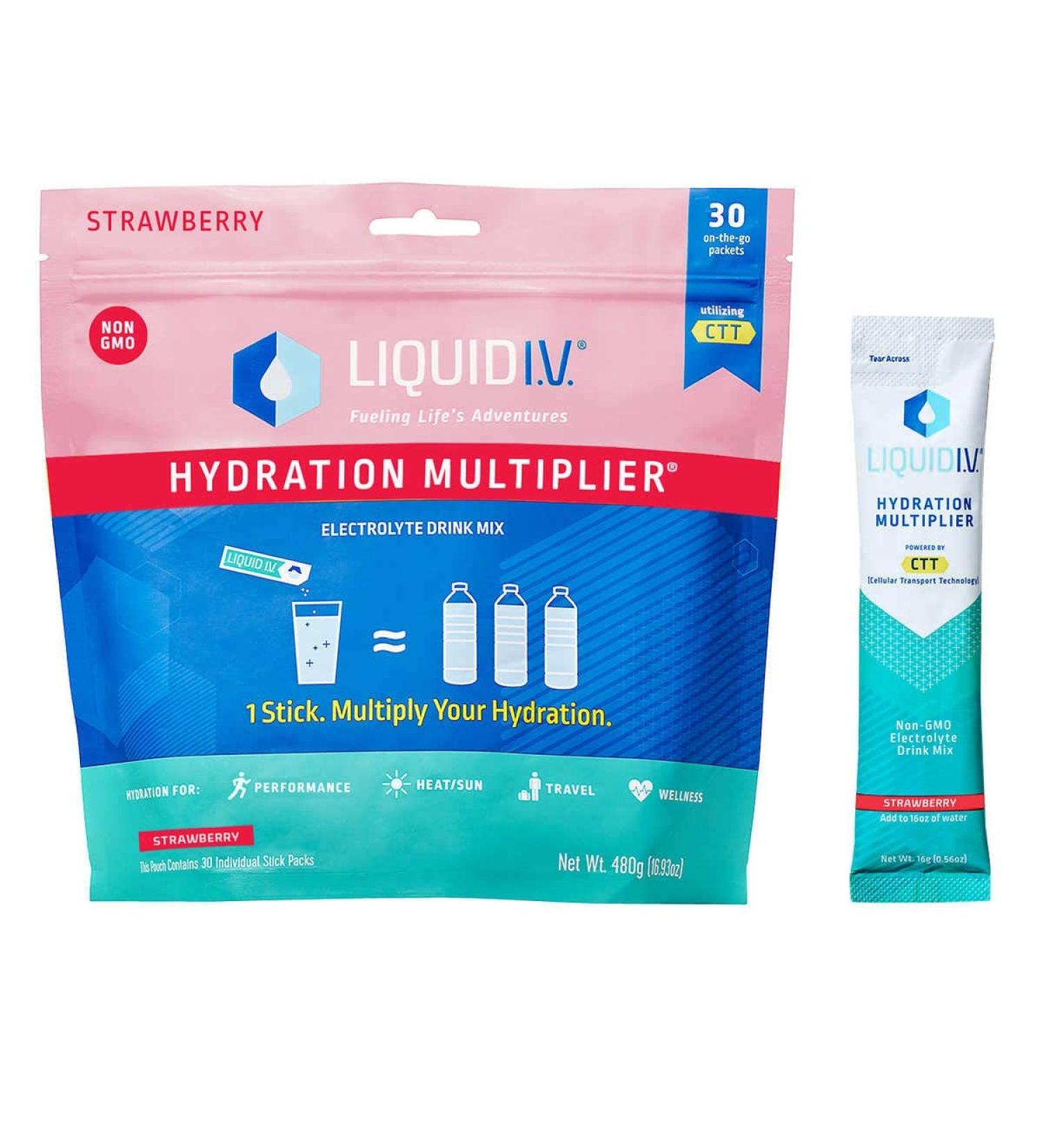Liquid I.V. Hydration Multiplier Electrolyte Powder Easy Open Packets Supplement Drink Mix (Strawberry 60 Count)