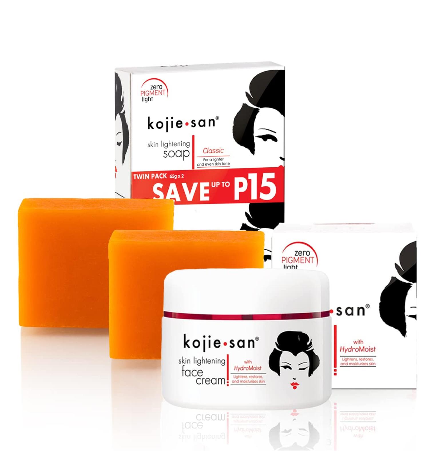 Kojie San 2 Piece Set: Original Kojic Acid Soap 2 Bars (65g) + Face Cream 30g - For Fairer Skin Tone - Buy Online on GoSupps.com
