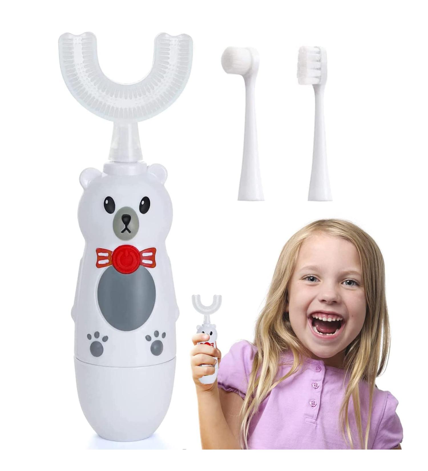 Caromolly Kids Electric Toothbrush | U-Shaped Automatic 360 Cleaning | Three Brush Heads | Ages 7-12 | White - Buy Online on GoSupps.com