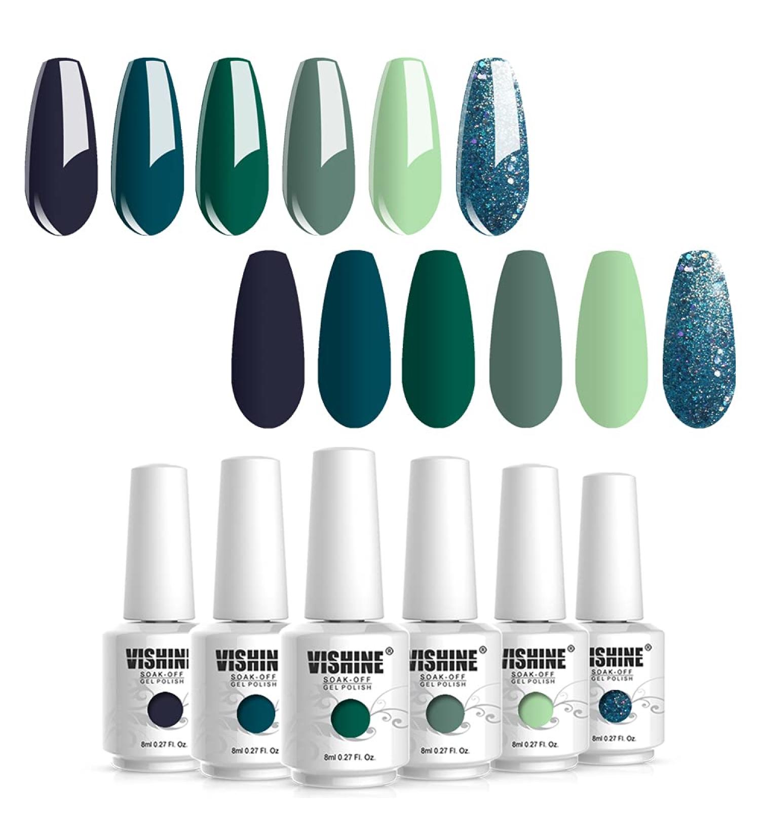 Vishine UV Nail Polish Green Glitter 6 Colours Green Gel Nail Polish Kit Green Gel Nail Polish Set Olive Green Avocado Dark Green Soak Off LED Gel Nails Gel Nail Polish 8 ml - Buy Online on GoSupps.com