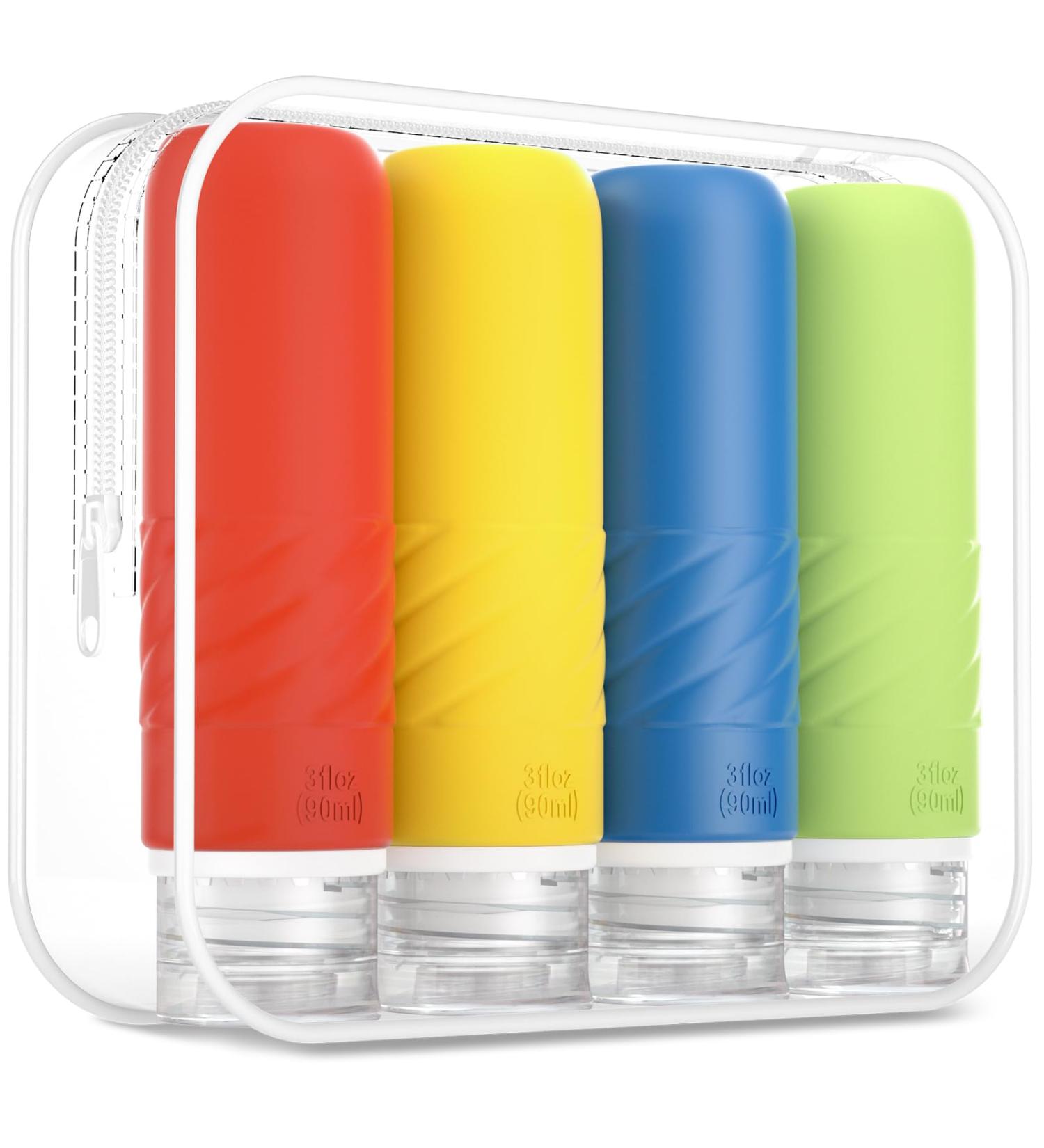 Shop Gemice Silicone Travel Bottles Set - 4 Leak-Proof 90ml Containers for Lotion & Shower Gel | BPA-Free & FDA Approved - Perfect for Your Travel Needs! - Buy Online on GoSupps.com