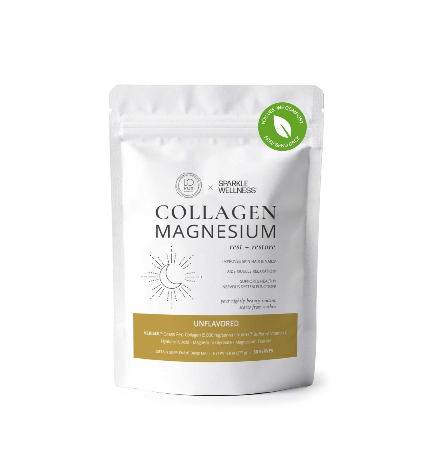 Collagen Magnesium Rest + Restore | VERISOL Bioactive Collagen Peptides Magnesium Glycinate & Taurate Salts | Lauren Roxburgh Rest + Restore | Calming Nightly Beauty Routine (No Flavor) 30 Serves Unflavored 30 Servings (  - Buy Online on GoSupps.com