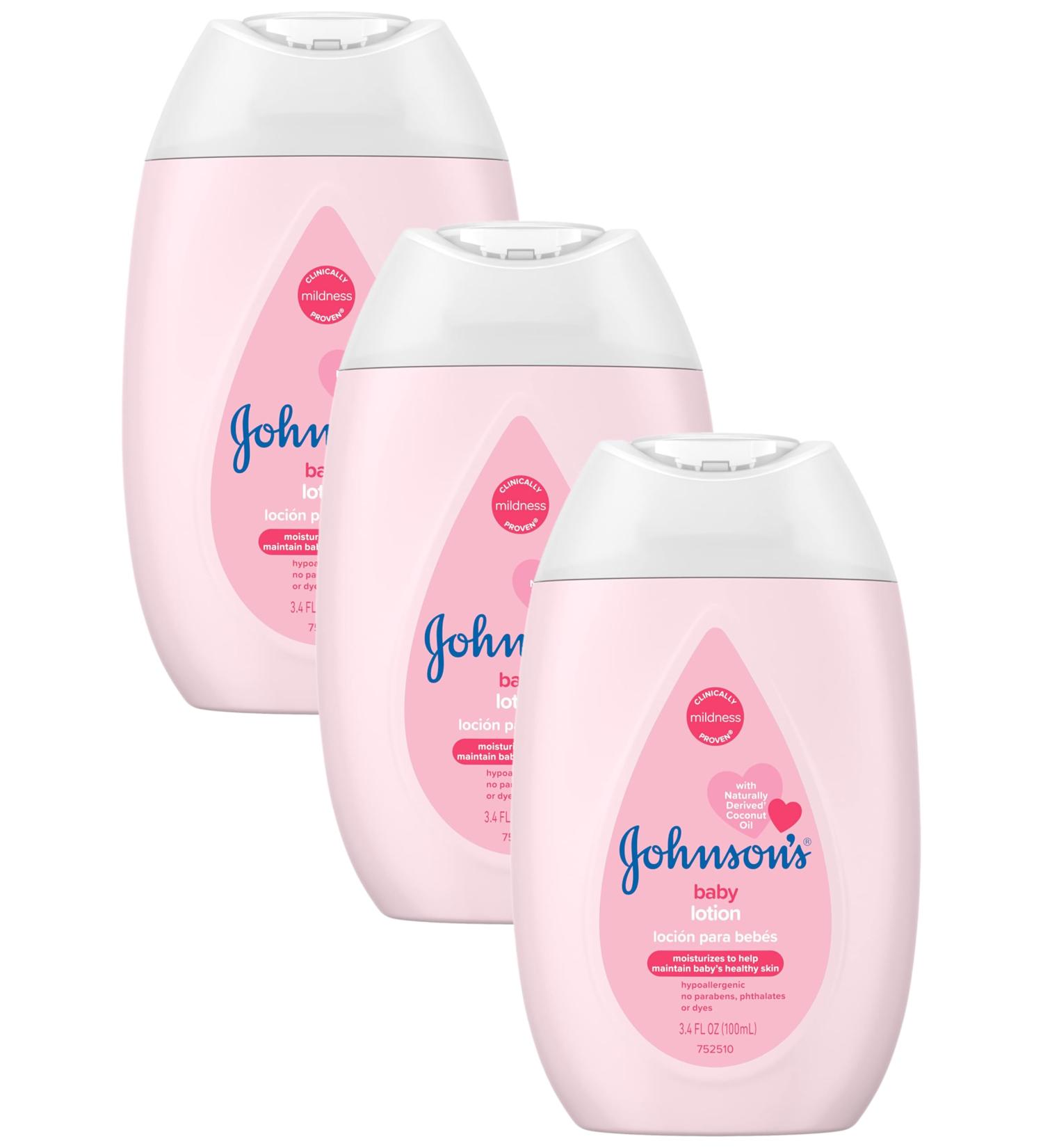 Johnson's Hypoallergenic Baby Lotion with Coconut Oil - Paraben & Dye-Free - Moisturizing Care for Delicate Skin - 3.4 Fl. Oz (Pack of 3 - Buy Online on GoSupps.com