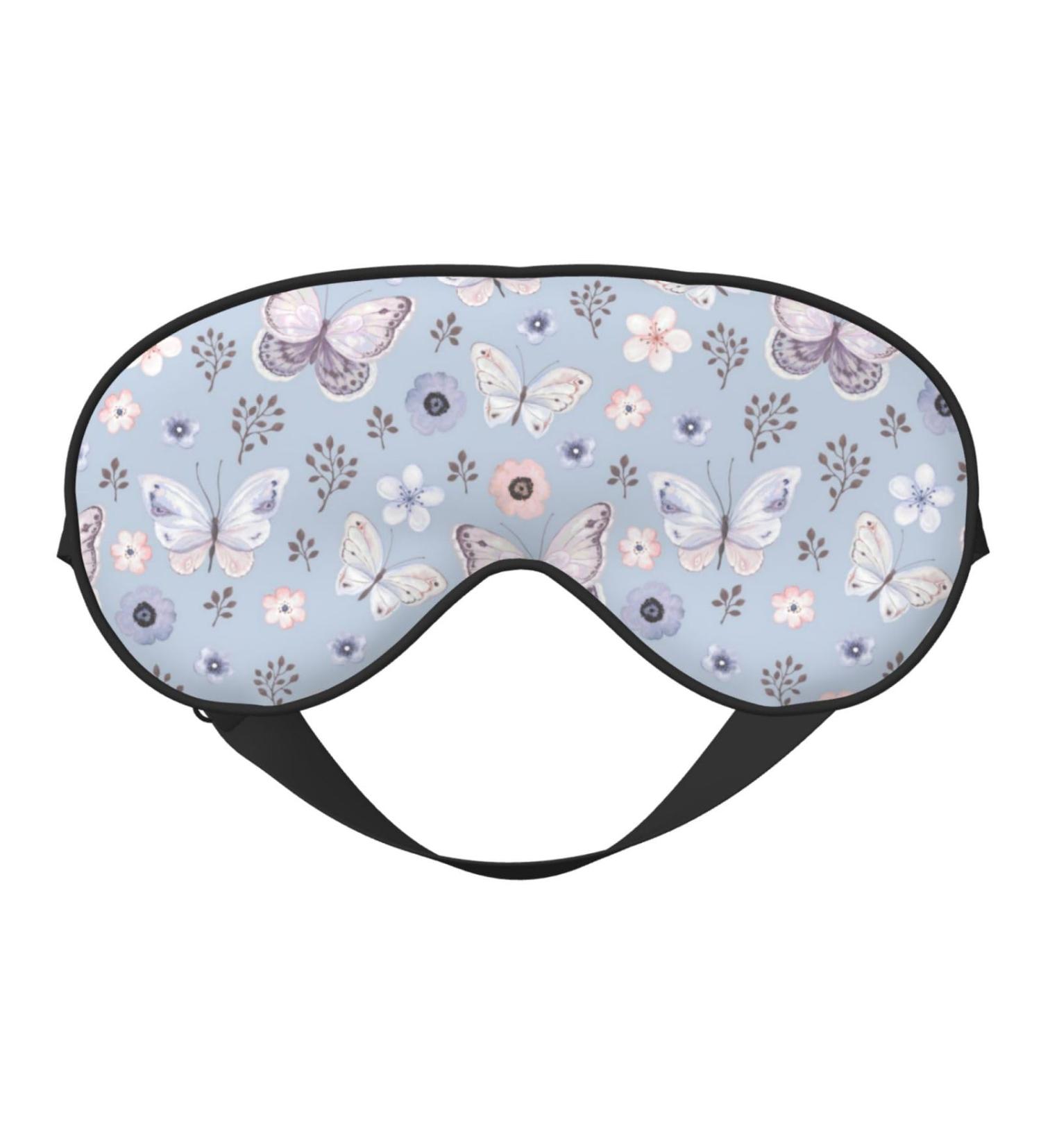 Blue Butterfly Print Sleep Eye Mask | Soft Blindfold with Elastic Strap for Travel & Night Sleeping - Buy Online on GoSupps.com