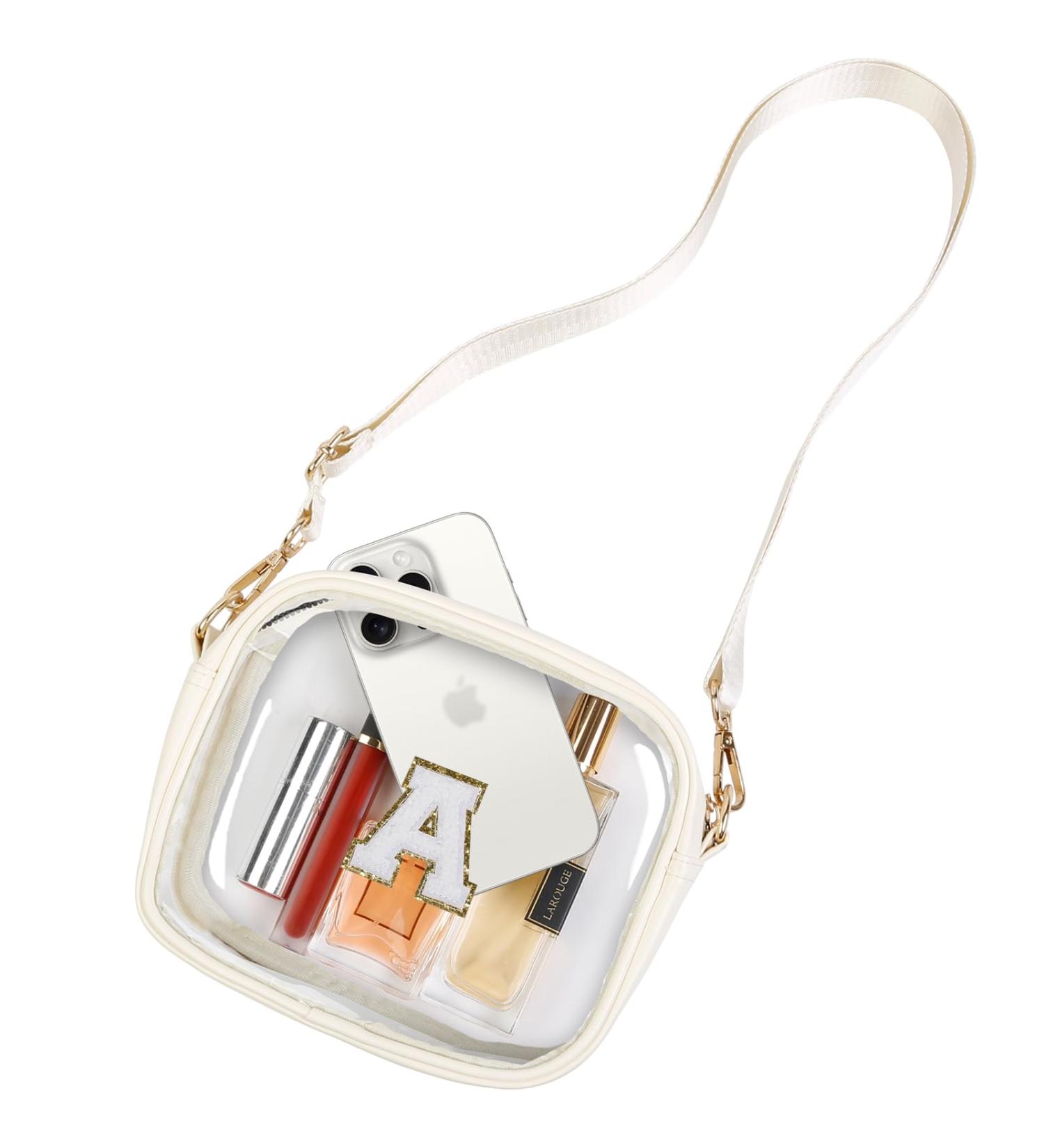 Tebie Koy Small Transparent Bag - Stylish Shoulder Bag for Teen Girls | Ideal for Sports Games & Concerts - Custom Initial Patches - White/Opulent Garden A - Buy Online on GoSupps.com