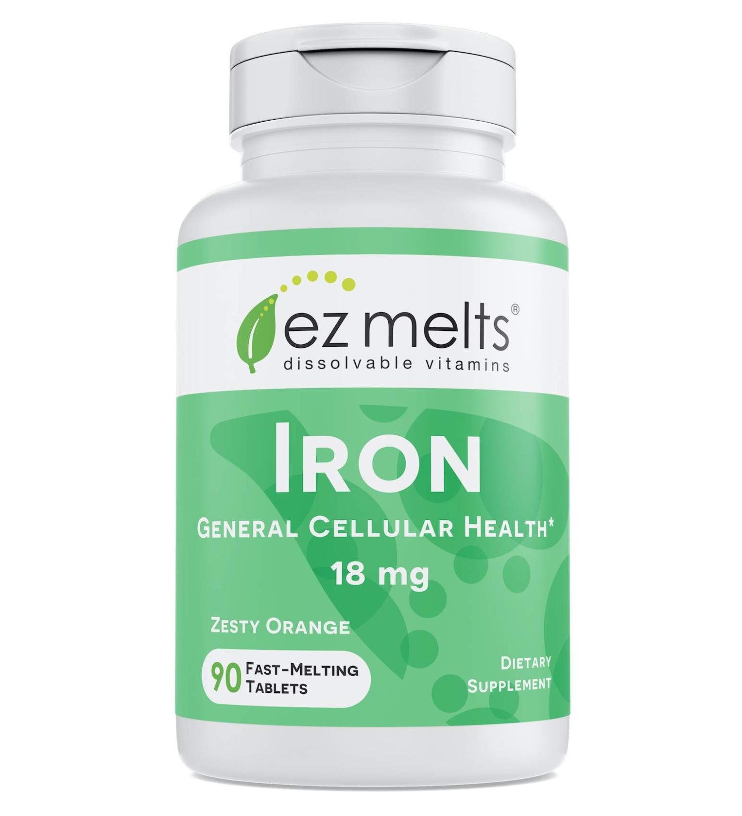 EZ Melts Iron 18mg Sublingual Vitamins Vegan, Zero Sugar, Natural Orange Flavor | 90 Fast Dissolve Tablets - Buy Online on GoSupps.com