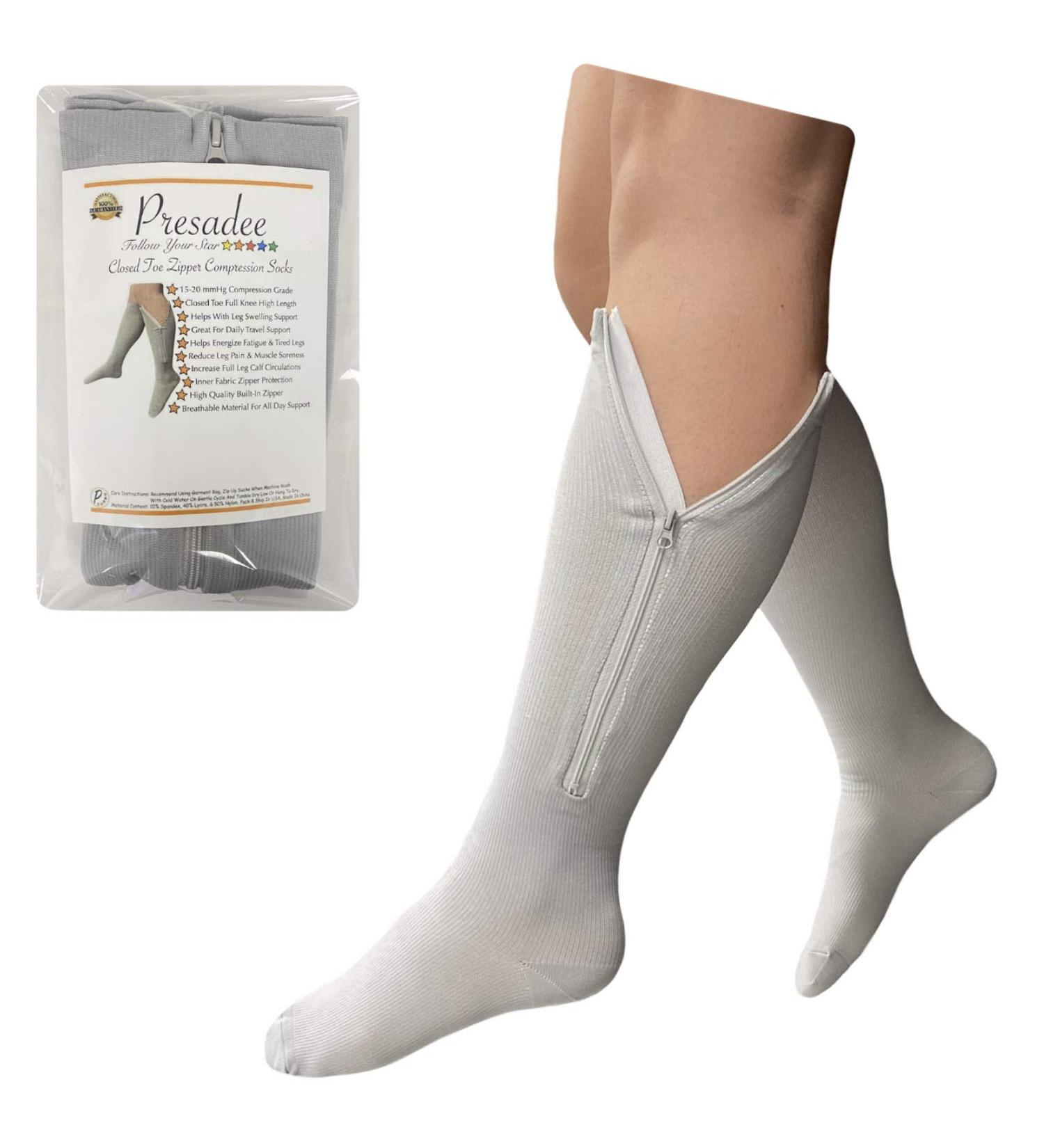 Closed Toe Gray 15-20 mmHg Zipper Compression Calf Socks - 4XL for Improved Circulation | International Shipping - Buy Online on GoSupps.com