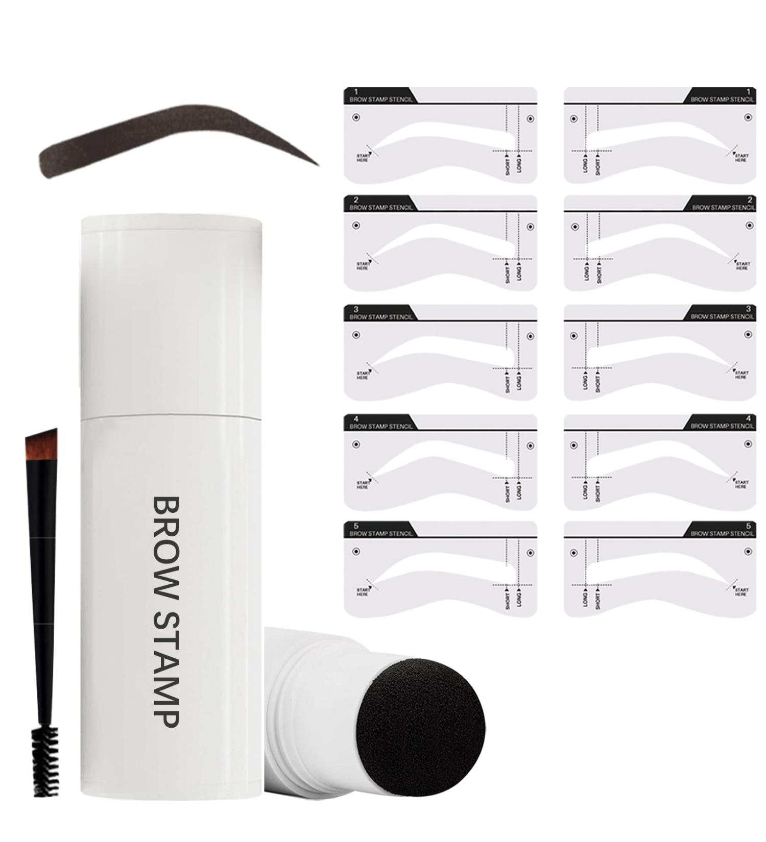 Eyebrow Stamp Stencil Kit - Waterproof Eyebrow Pomade with 2 Thin and 3 Thick Stencils (Dark Brown) - Buy Online on GoSupps.com