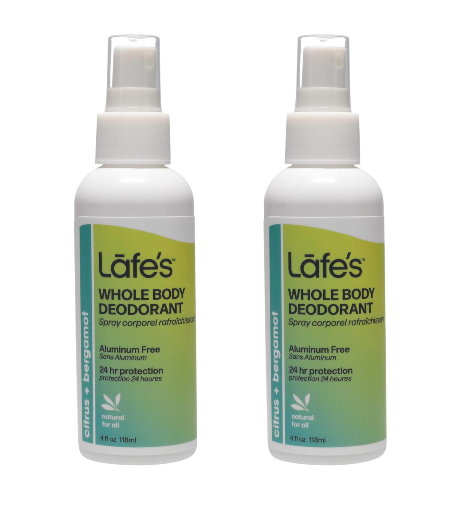 Lafe's Natural Deodorant | 4 Ounce Whole Body Non-Aerosol Deodorant Spray | Aluminum Paraben & Baking Soda Free | Citrus & Bergamot (Pack of 2) - Buy Online on GoSupps.com