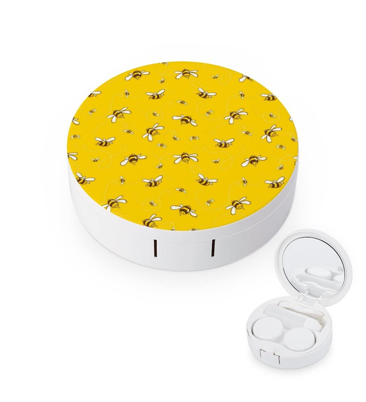 Cute Bee Bumblebee Round Case For Contact Lens Kit Storage Box with Mirror Printed - Buy Online on GoSupps.com