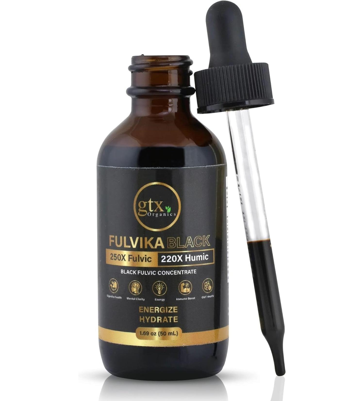 Trace Mineral Drops (200 Servings)(Flavorless) 74 Trace Minerals from Pure Humic & Pure Fulvic Acid Concentrated Plant-Based Supplement with Electrolytes Alkaline pH by Fulvika Black - Buy Online on GoSupps.com