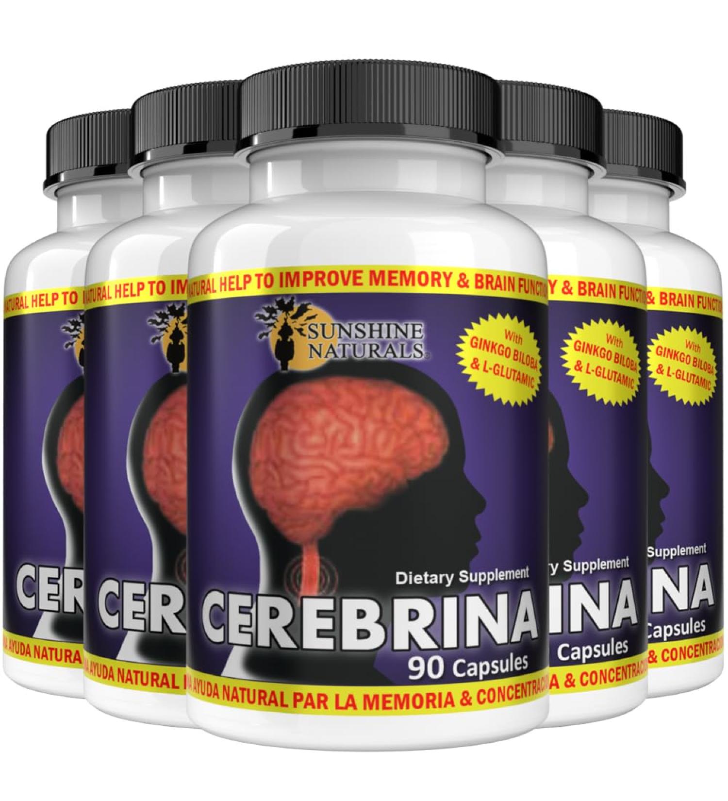 Sunshine Naturals Cerebrina with Ginkgo Biloba & L-Glutamic 90 Capsules Pack 5 - Buy Online on GoSupps.com