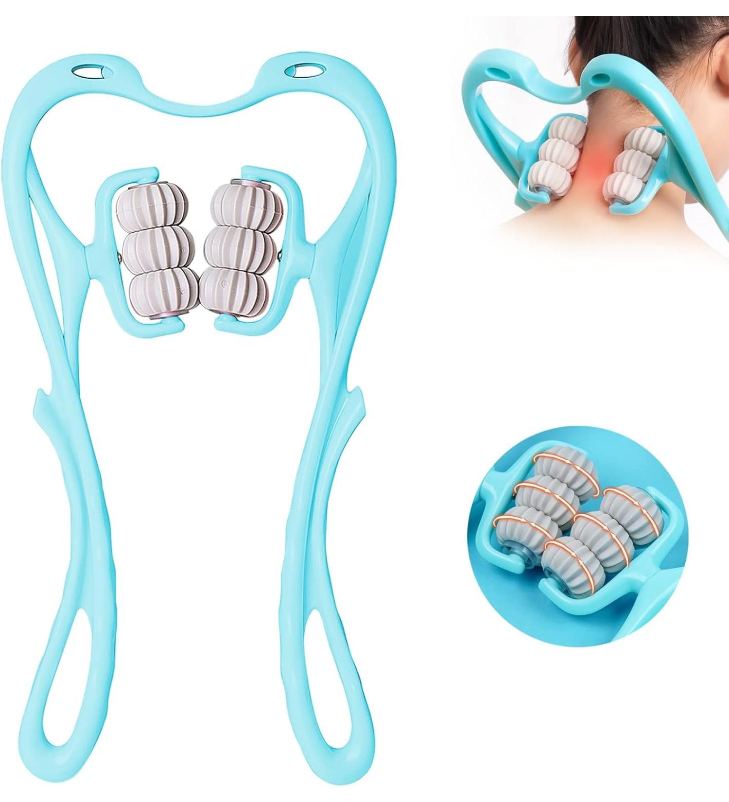 Manual Neck Massage Roller - 6 Balls Dual Pressure Point Neck Massager for Deep Shiatsu Pain Relief (Blue) | International Shipping Available - Buy Online on GoSupps.com