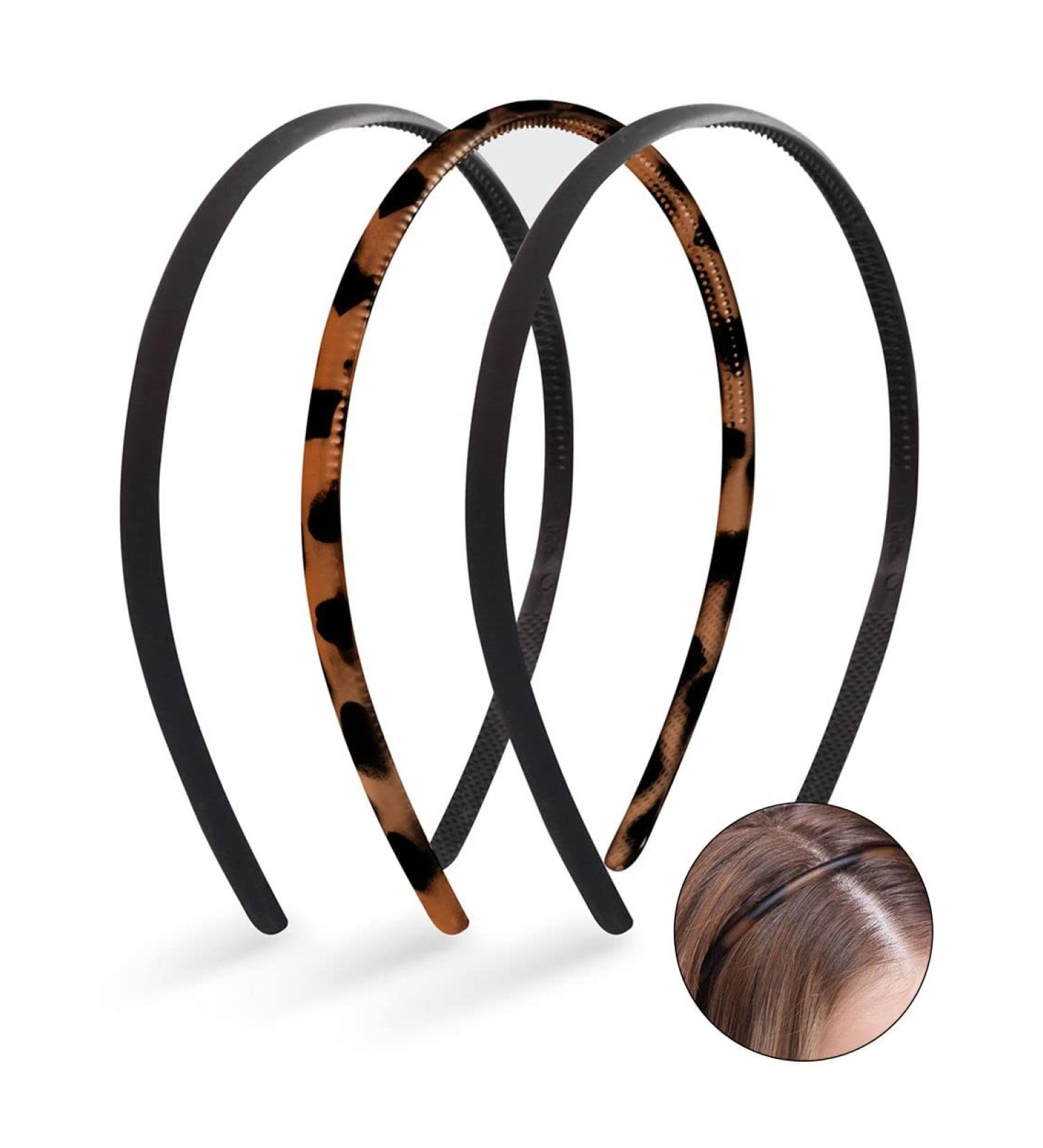 Kitsch Non-Slip Headbands for Women - 3pc Set | Recycled Plastic, Thin Black Bands for Long & Short Hair - Buy Online on GoSupps.com