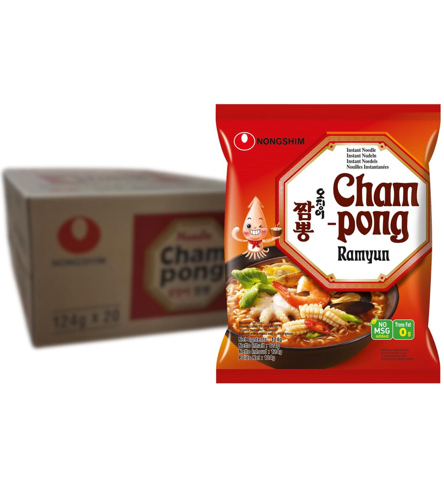 NONGSHIM Instant Noodle Soup Champong - 20 Pack (124g each) - Authentic Korean Flavor - International Shipping Available - Buy Online on GoSupps.com