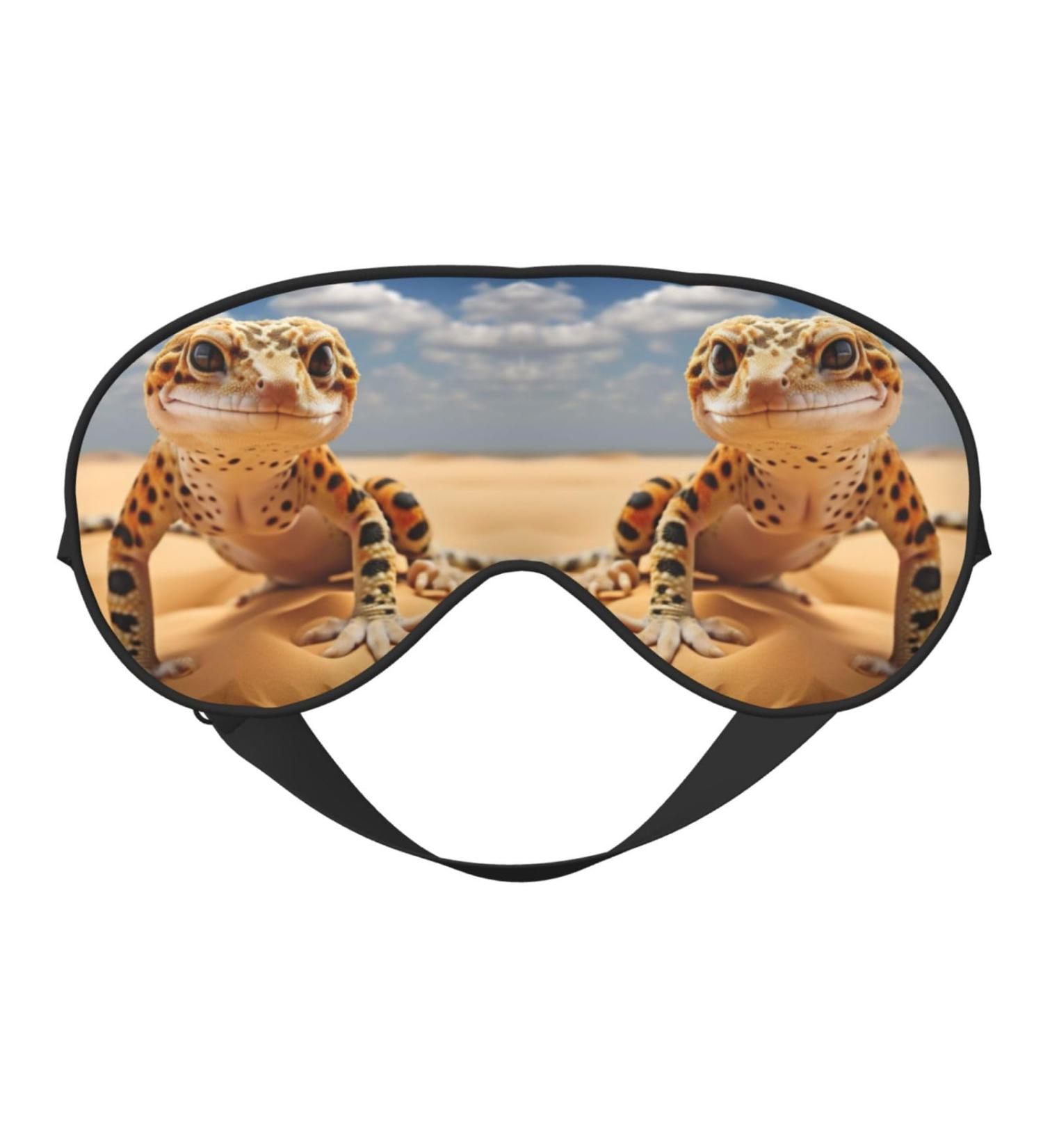 BREAUX Sand Leopard Gecko Print Sleep Eye Mask | Double Sided Blackout Eye Mask for Women & Men | Ultimate Comfort for All Night Rest - Buy Online on GoSupps.com