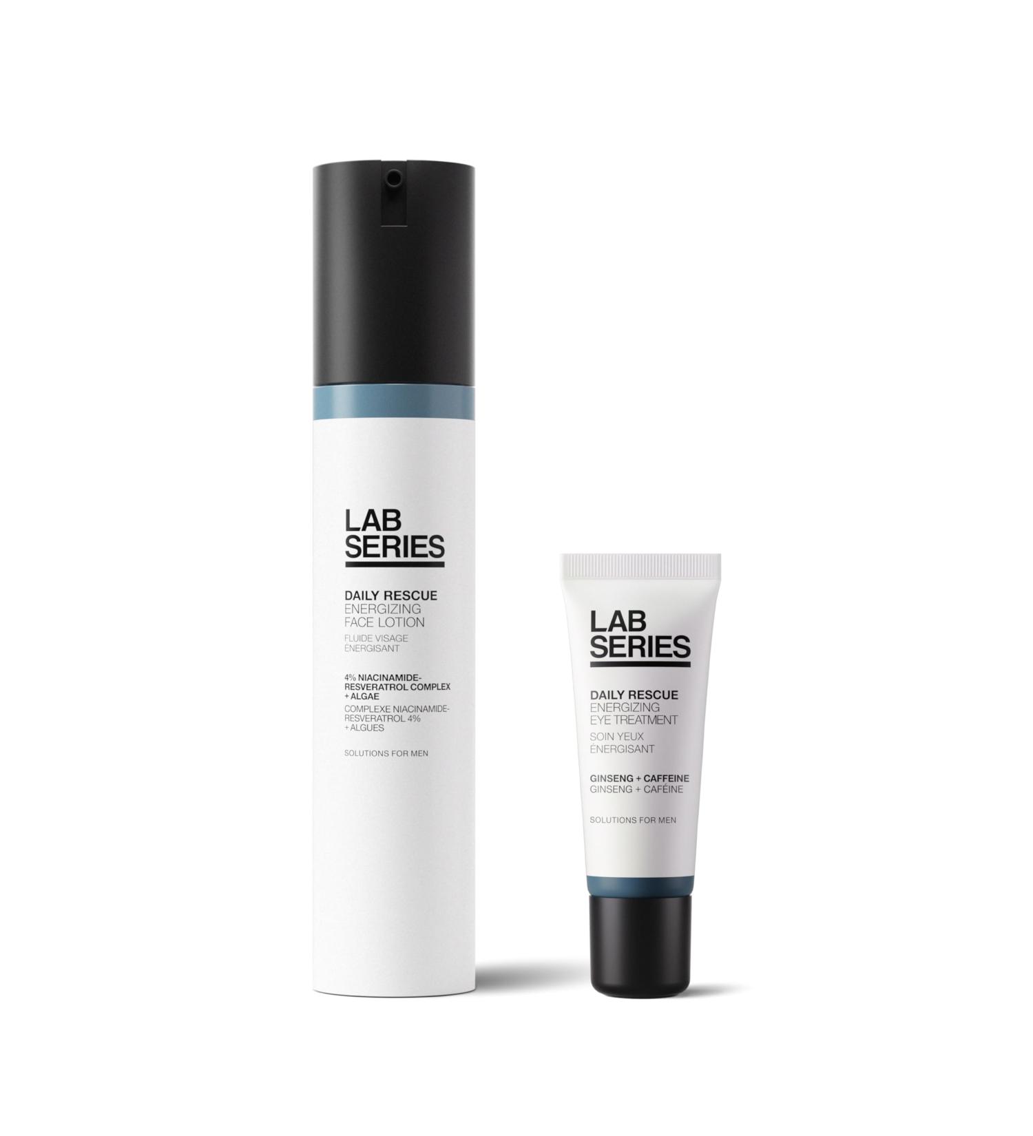 Lab Series Men's Daily Rescue Travel Size Friendly Skin Care Set for Men Energizing Face Lotion 1.7 Fl Oz & Eye Cream with Ginseng & Caffeine 0.51 Fl Oz Anti-Aging Hydrating Moisturizing  - Buy Online on GoSupps.com