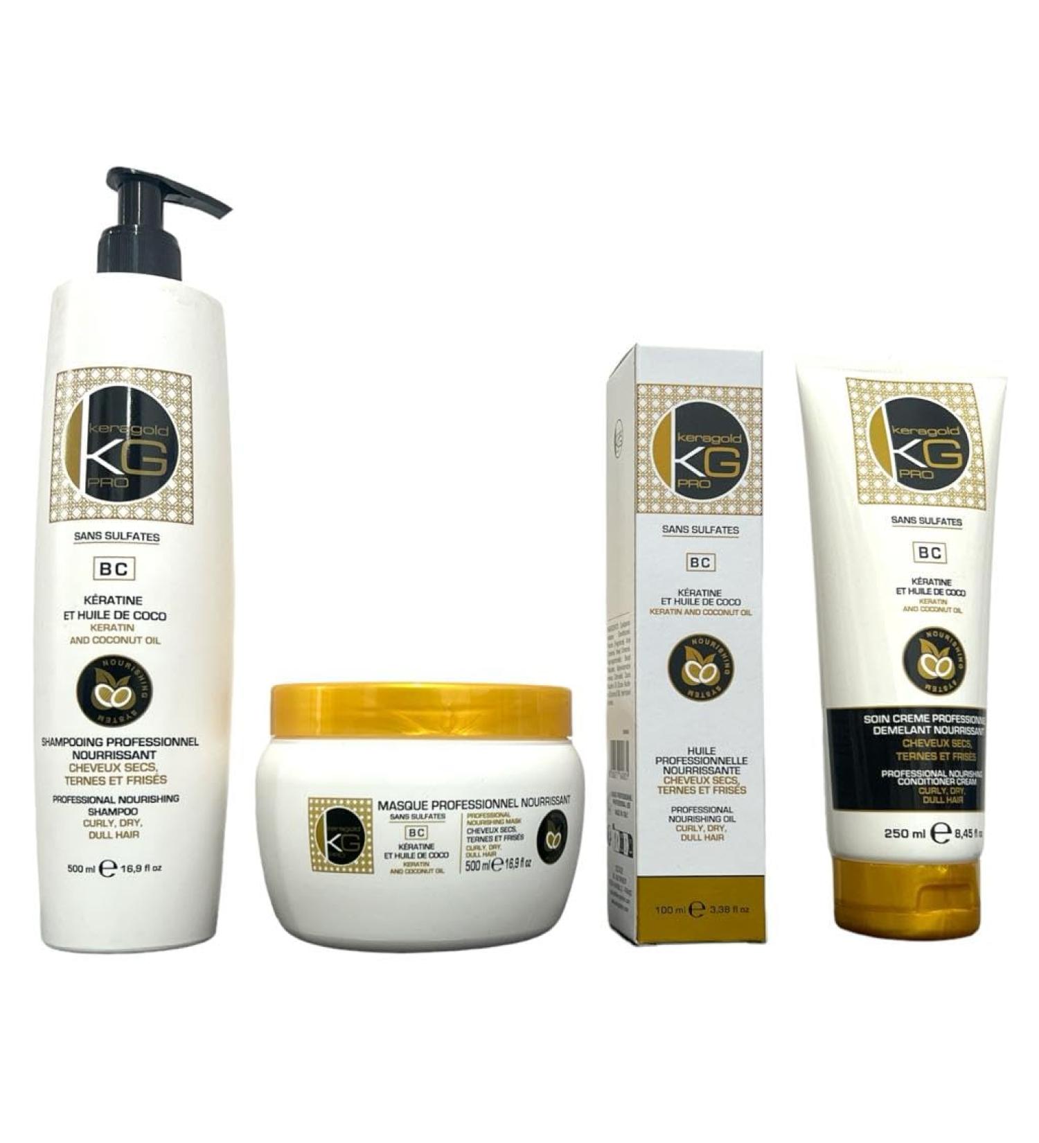  KeraGold KERAGOLD PRO Ultimate Premium Pack BC Range Sulfate-Free Shampoo 500ml + Mask 500ml + Serum 100ml + Leave-In Conditioner Keratin & Coconut Oil Nourishment Suppleness & Shine - Buy Online on GoSupps.com