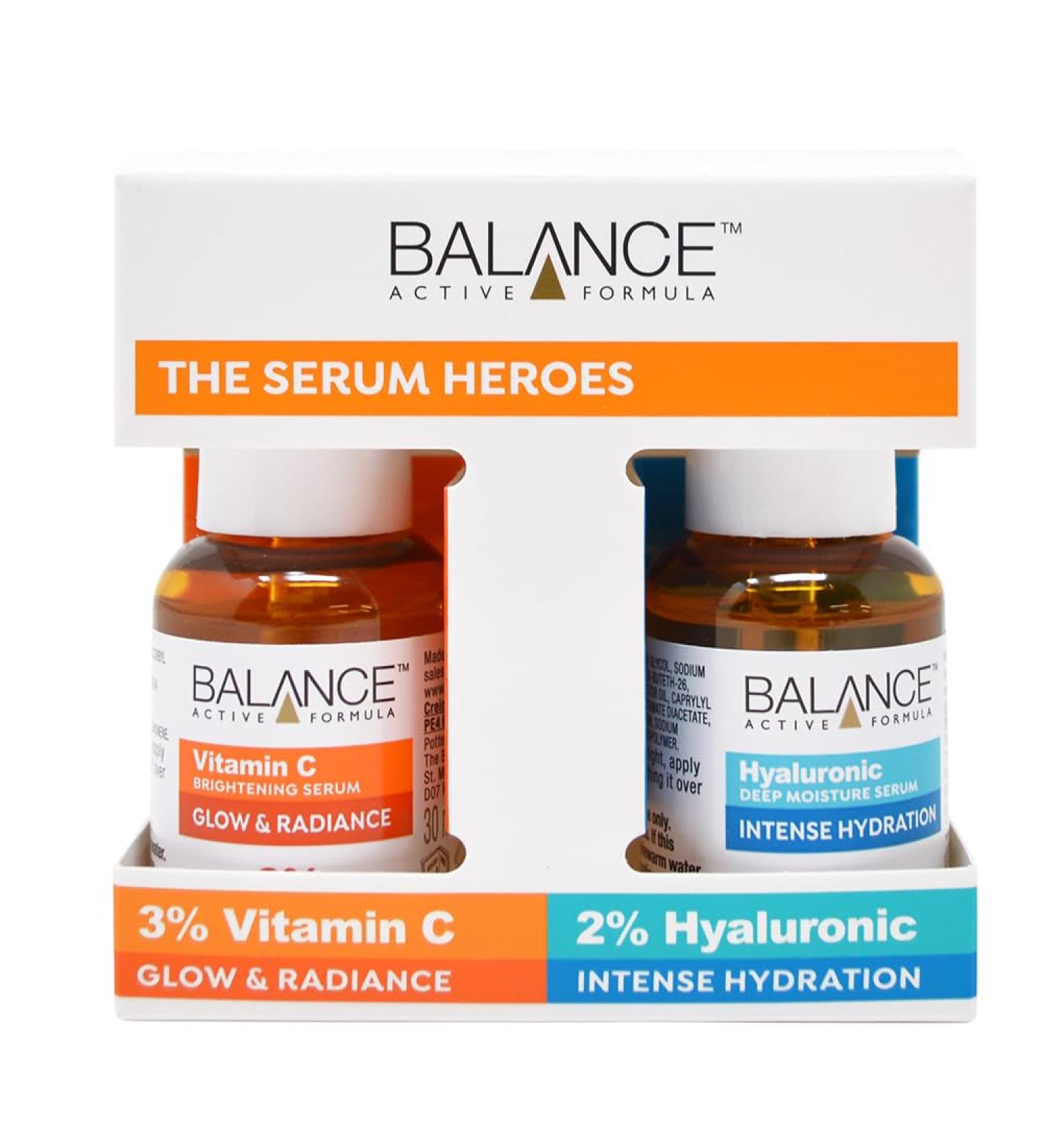 Balance Active Formula The Serum Heroes (Vitamin C Brightening serum & Hyaluronic Deep Moisture Serum) - Armed with active ingredients to glow and hydrate. - Buy Online on GoSupps.com