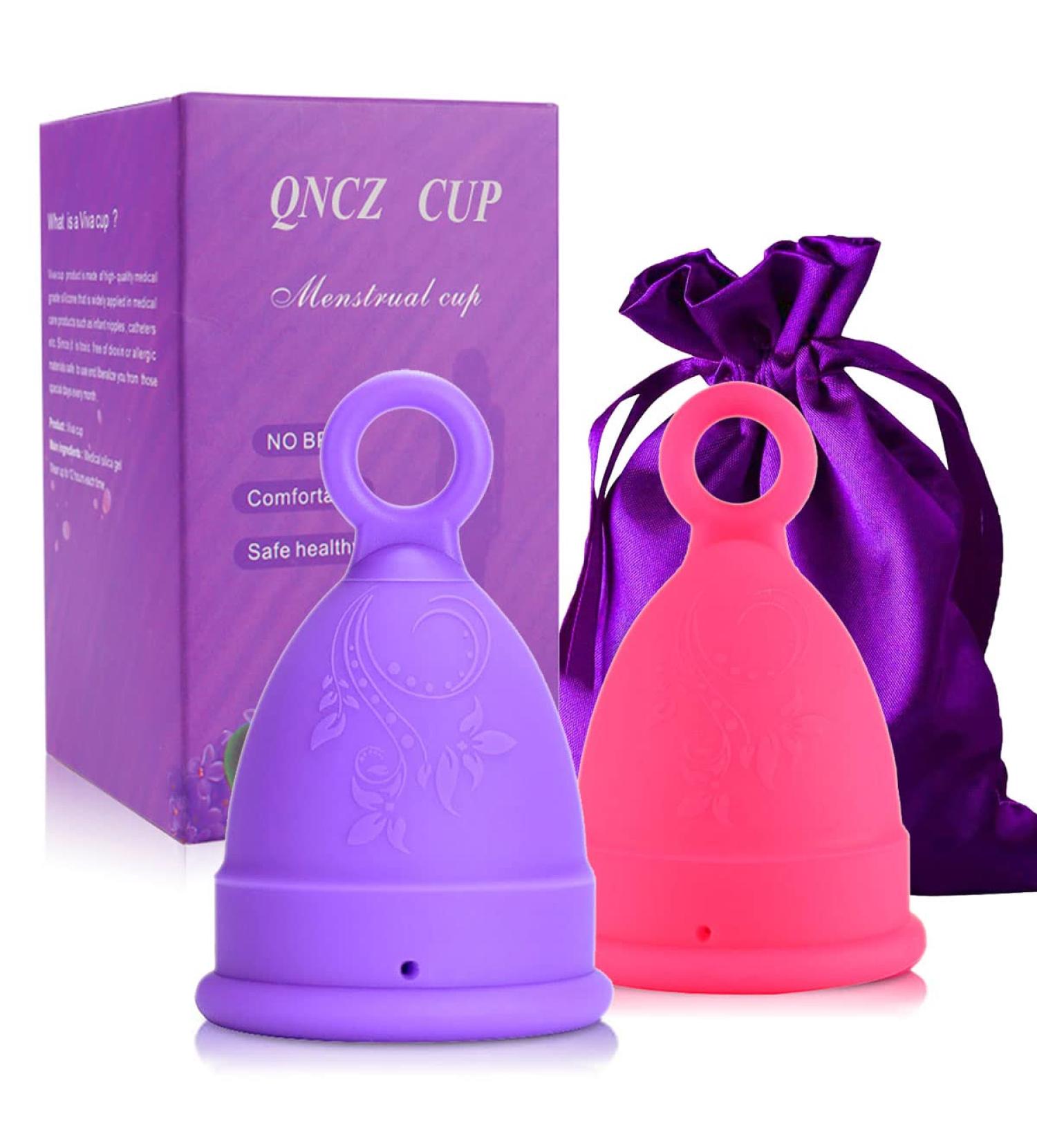 QNCZ Menstrual Cups - Safe & Soft Reusable Period Cup Set for Beginners - Easy Insert & Clean - 12 Hour Wear - Small & Large (Set of 2) - Buy Online on GoSupps.com
