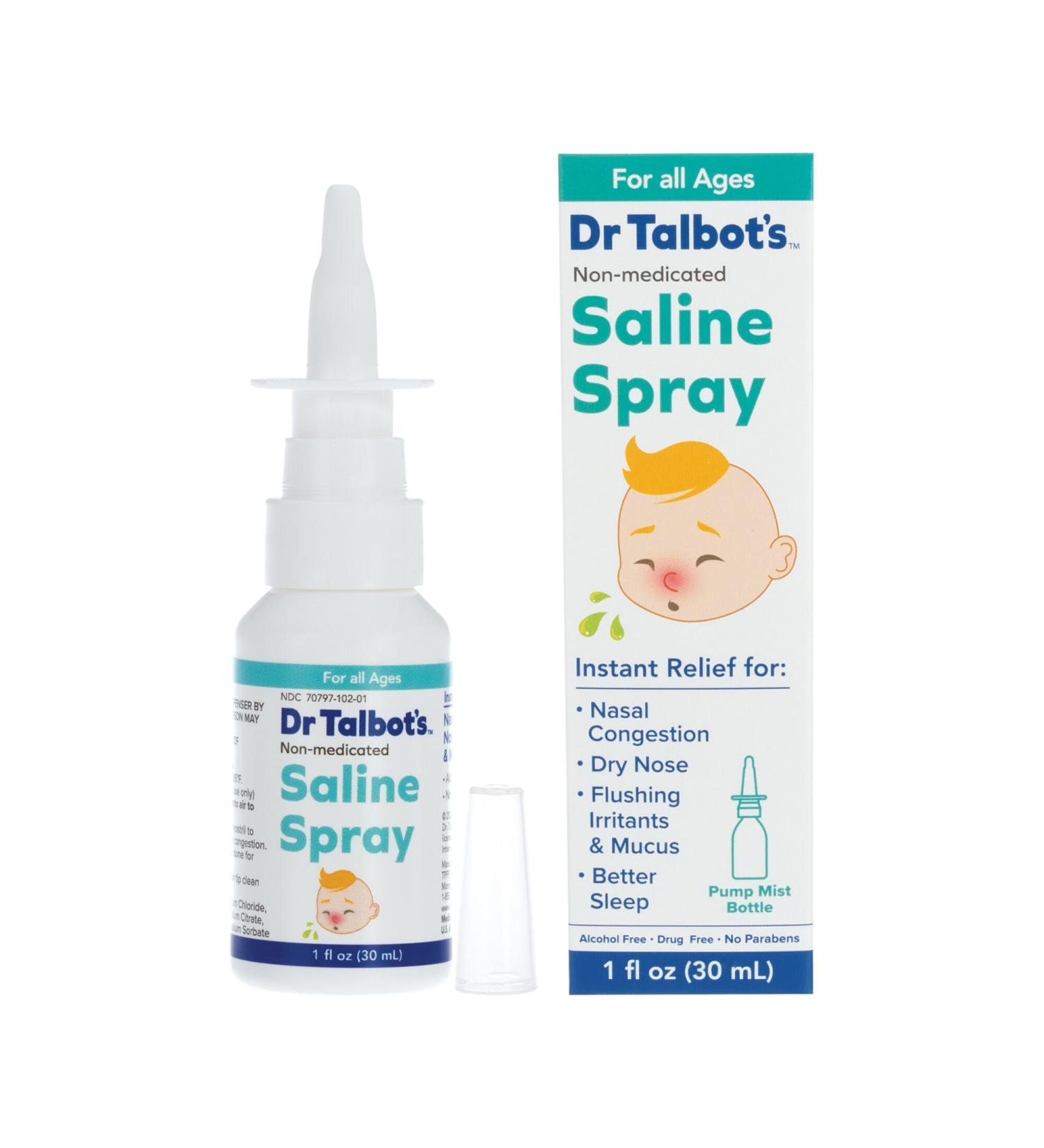 Dr. Talbot's Baby Saline Spray for Nasal Congestion Dry Nose and Mucus Flushing Relief - 1 fl oz - Gentle Pump Mist for All Ages Saline Spray Saline Spray - Buy Online on GoSupps.com