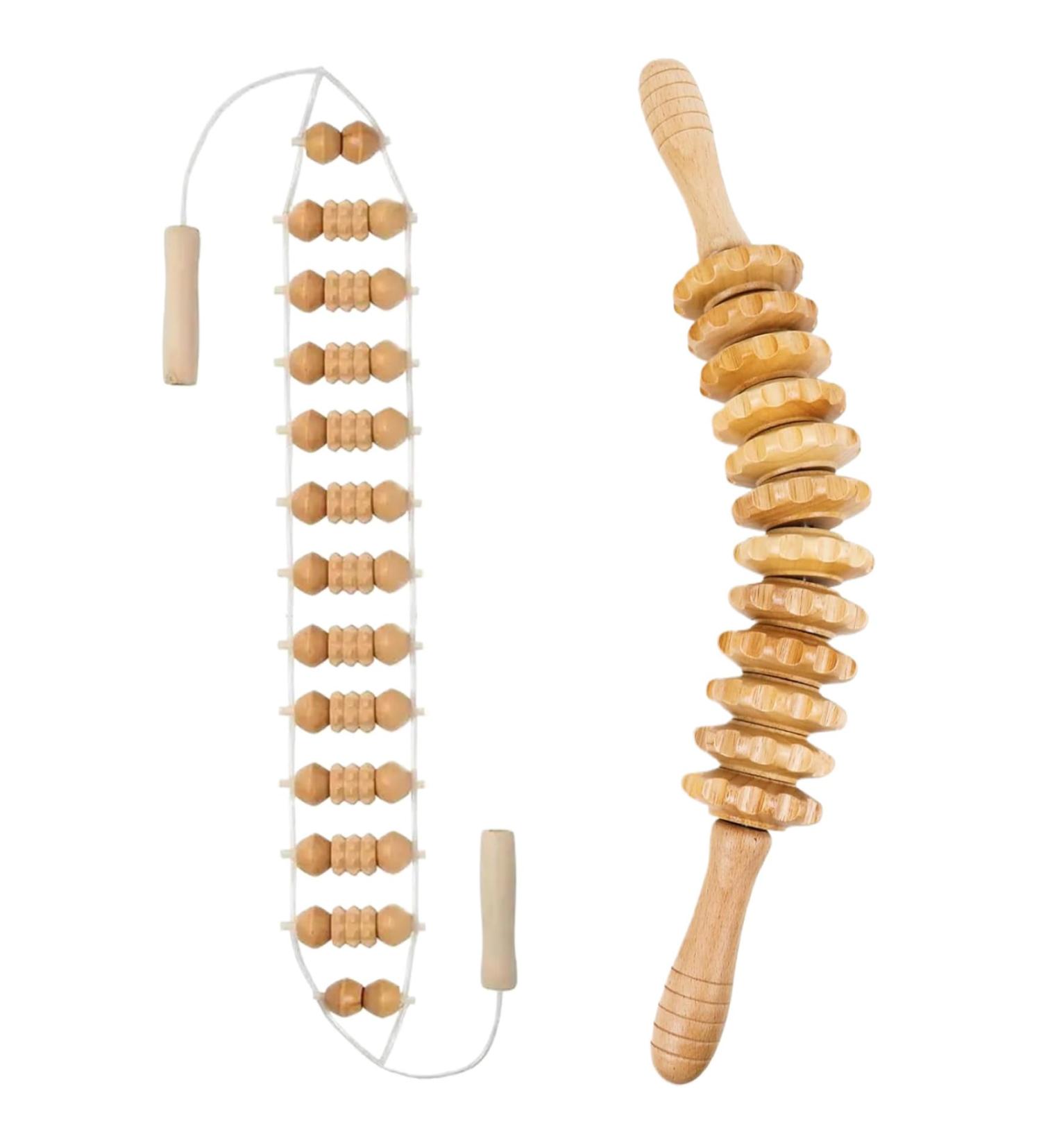 Wood Massage Scooter & Back Roller - 12 Rolls 360 Curved Muscle Relief Cellulite Treatment & Manual Gloves - Buy Online on GoSupps.com