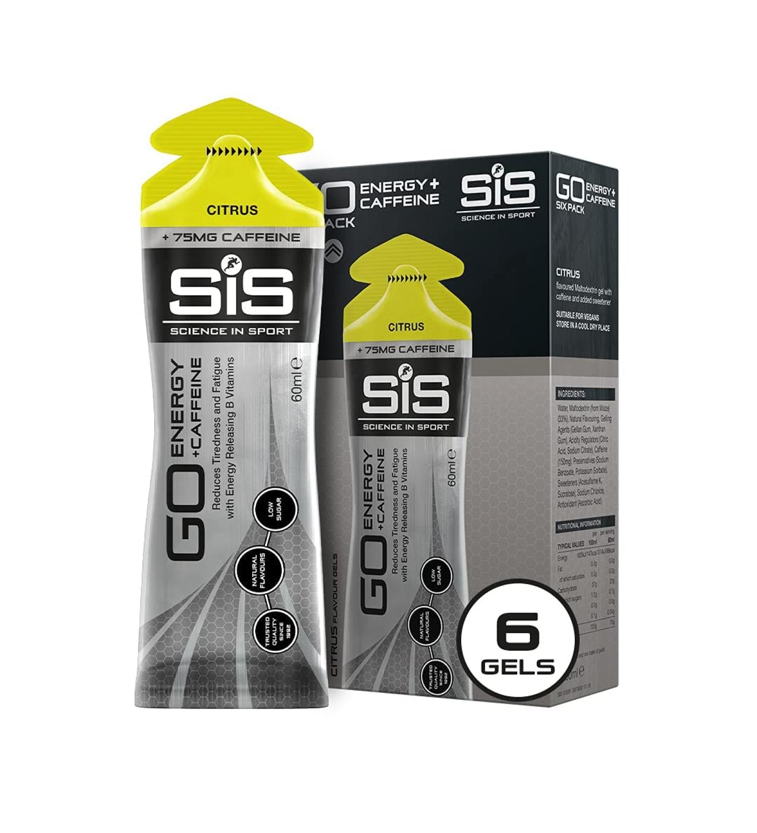 Science in Sport Energy Caffeine Gels - 22g Carbohydrates, 75mg Caffeine, Citrus Flavor - 6 Pack - Buy Online on GoSupps.com