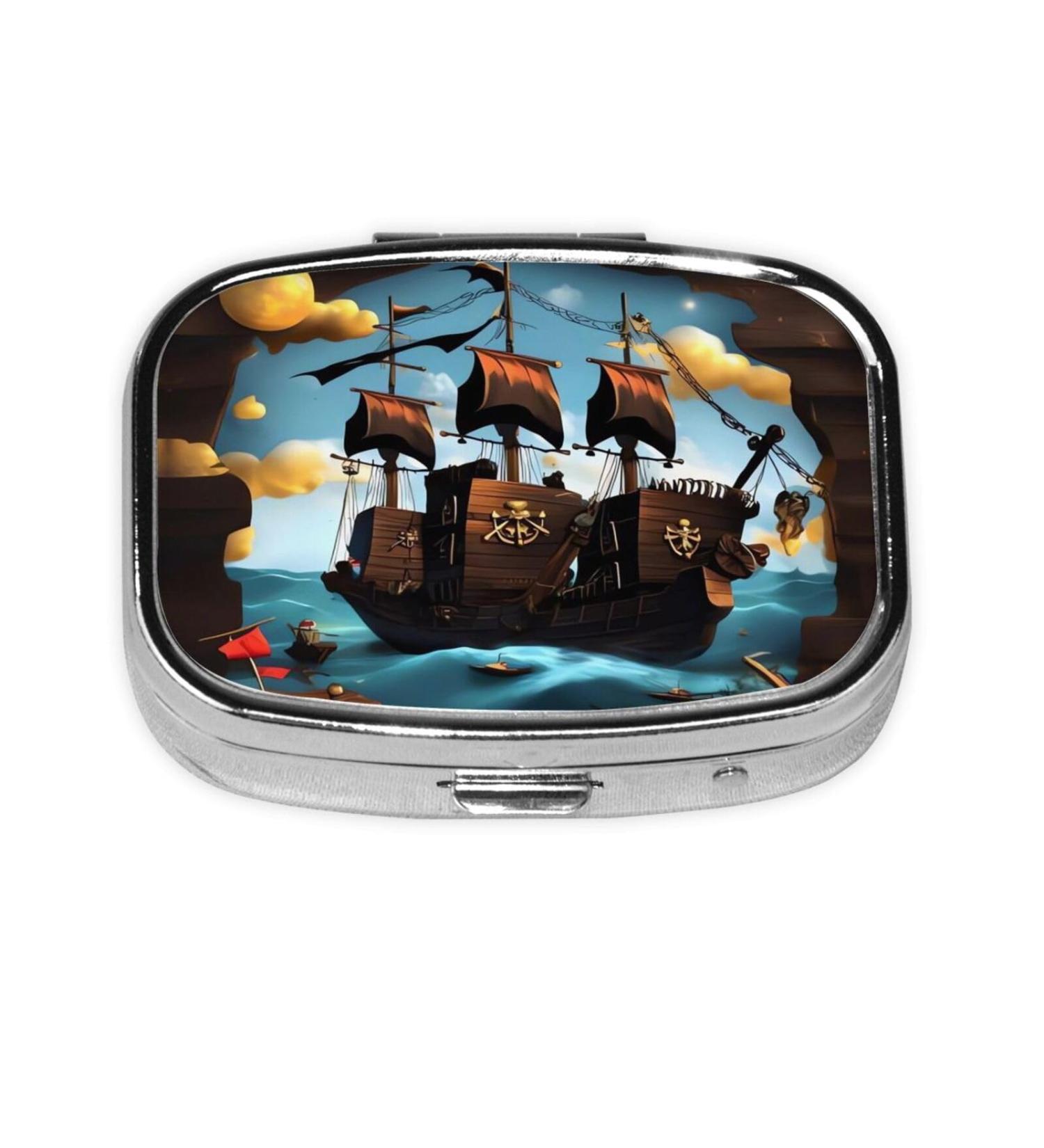 Cartoon Pirate Ship Pill Case - 2 Compartment Travel Organizer | Cute Pill Box for Purse & Travel Gifts - Buy Online on GoSupps.com