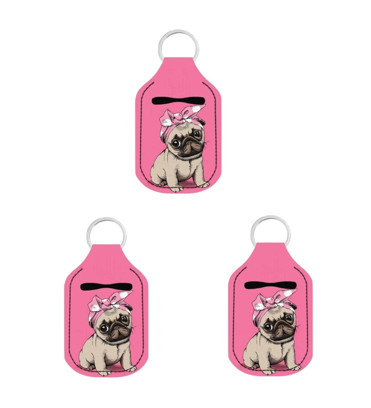 Dreaweet 3 Pcs Travel Hand Sanitizer Holder Keychain Set - Portable Chapstick & Keyring for Backpack Purse - Pug Love Design - Buy Online on GoSupps.com