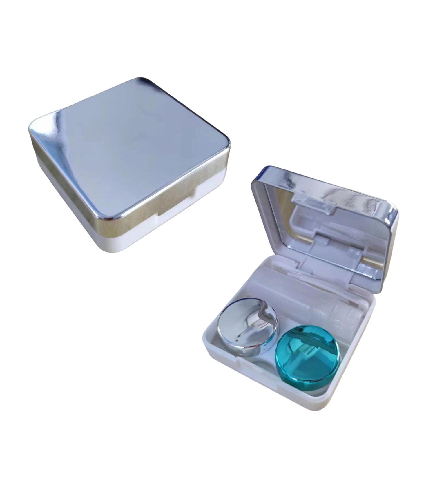 Portable Travel Contact Lens Case with Mirror Tweezers & Solution Bottle - Silver | Perfect for Travel & Home Use - Buy Online on GoSupps.com