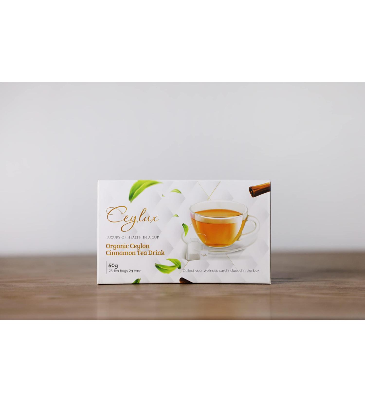 Ceylux Premium Organic Ceylon Cinnamon Tea Drink | 100% Organic | 25 Tea Bags | Rainforest Alliance Certified | Ceylon Tea - Buy Online on GoSupps.com