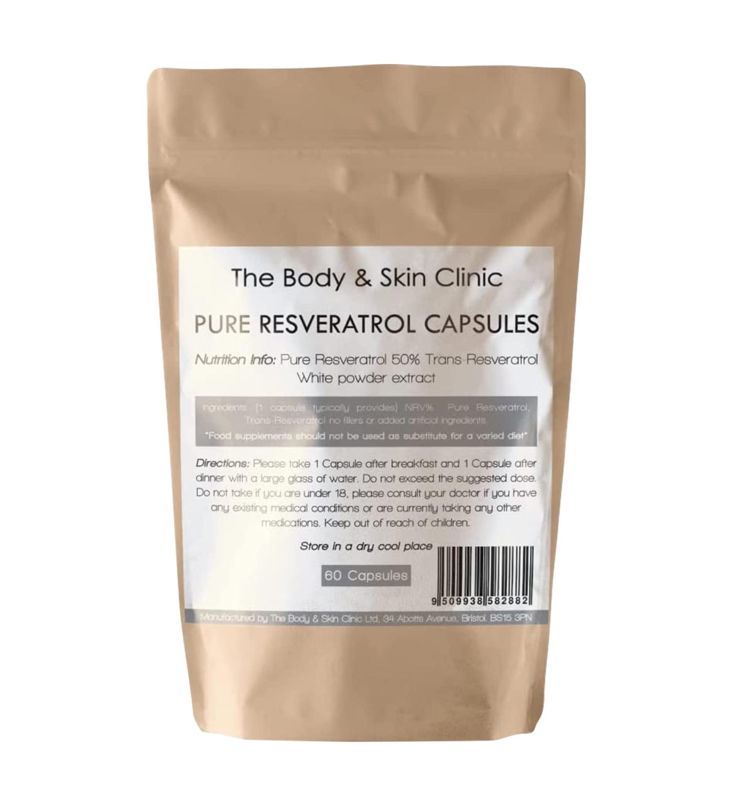 Trans Resveratrol 60 Capsules - Pure Natural - UK Manufactured - Maximum Strength for Ultimate Benefits - Zero Additives - Buy Online on GoSupps.com