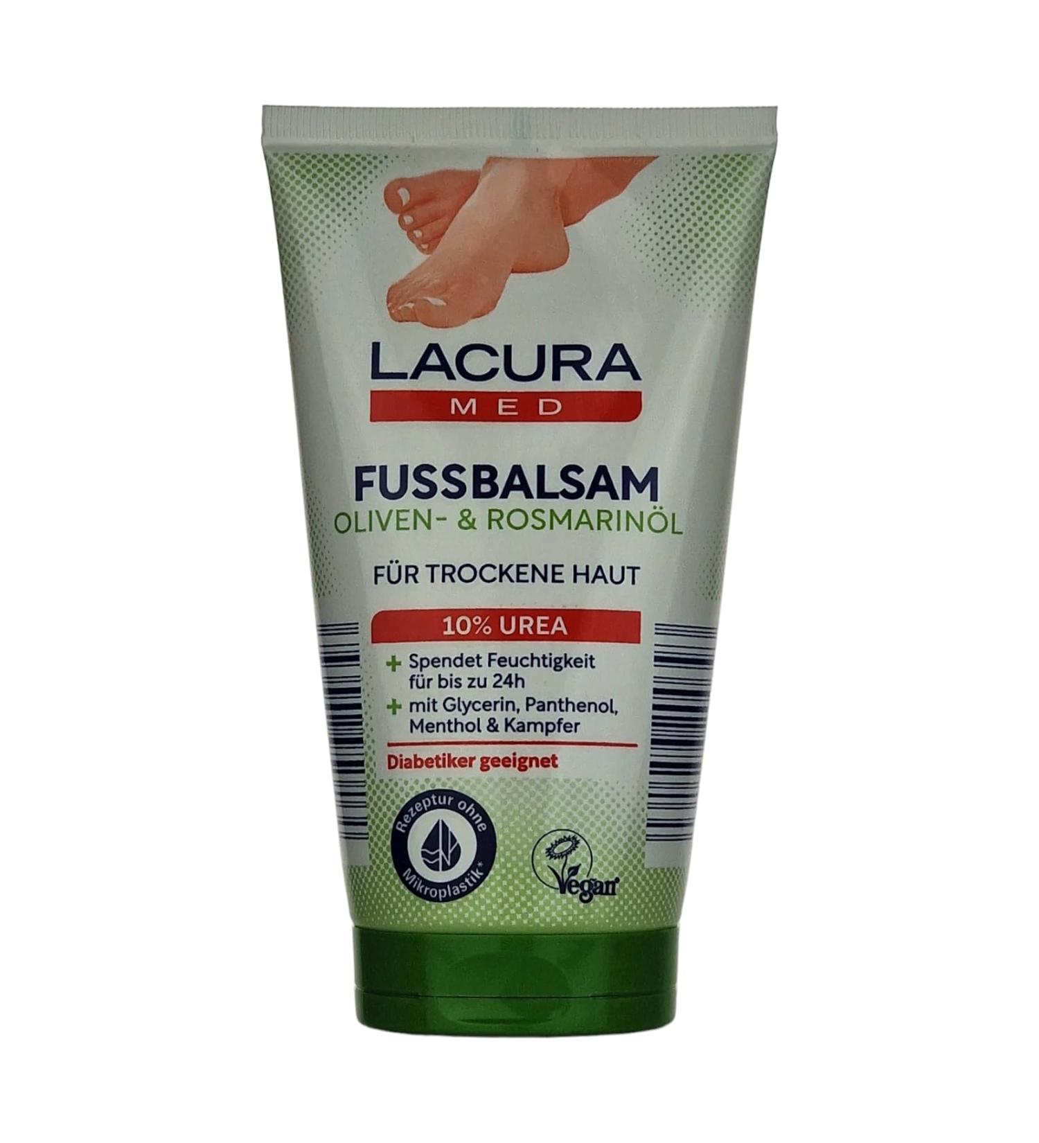 Ombia Lacura Med 2-Pack Foot Balms 10% Urea with Menthol Olive Camphor and Rosemary Oil for Dry Skin Vegan 150ml