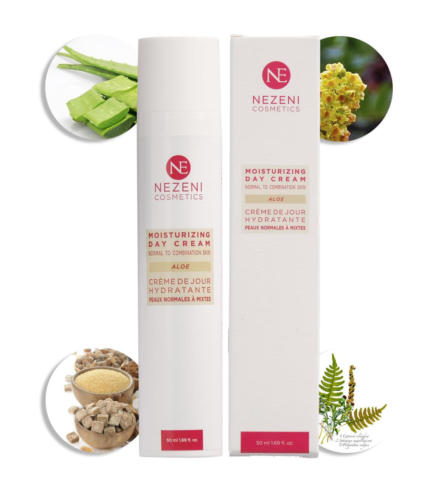  NE NEZENI Nezeni Moisturizing Face Cream with Aloe Vera 79.70% | 17 active ingredients | Increases skin elasticity | Day Face Cream for Normal Oily and Combination Skin with low oil content - Buy Online on GoSupps.com