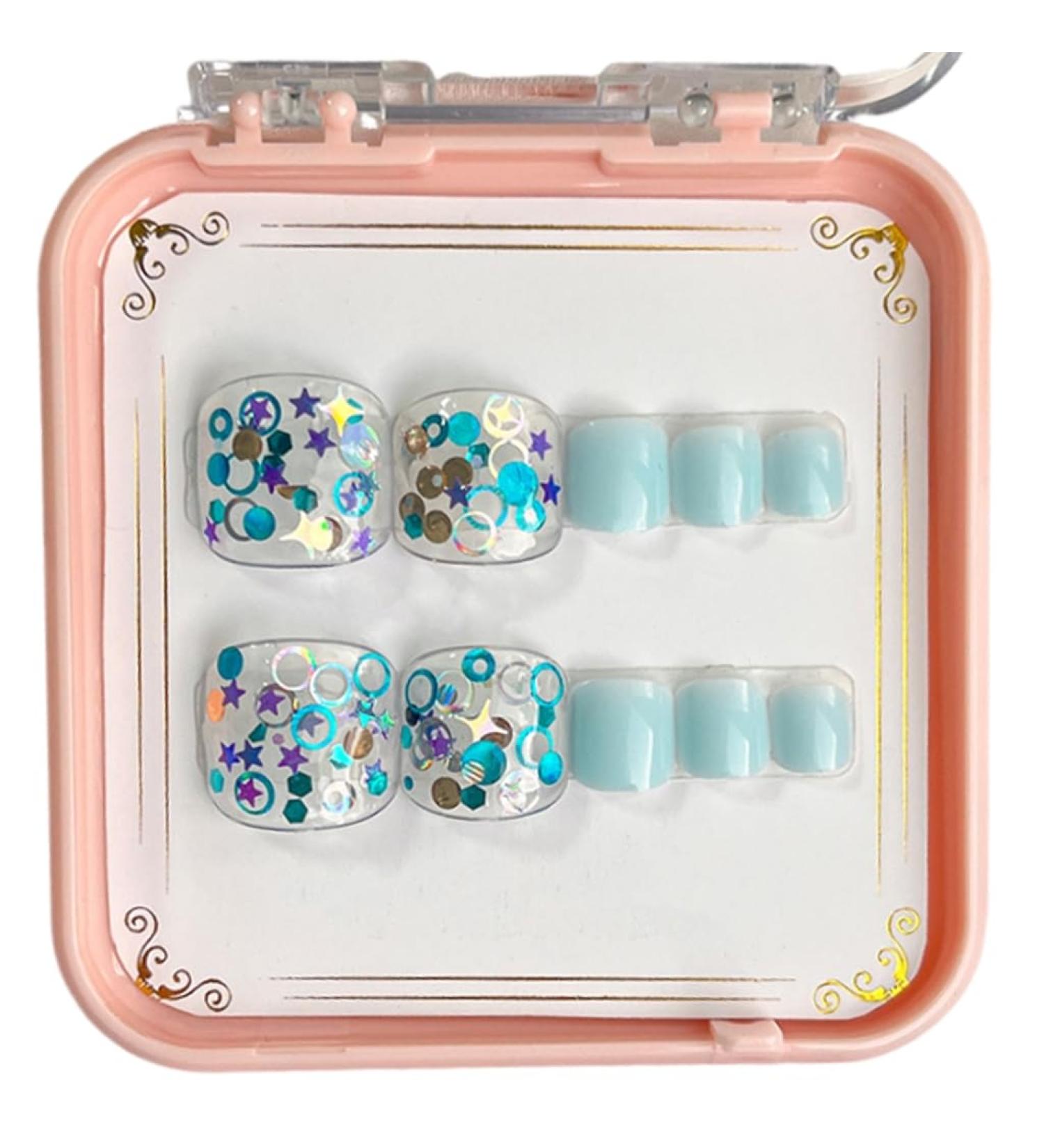 AJTUTUS French Tips Press on Toenails Fashionable Short Square Toe Stick on Colorful False Toe s for Women and Girls - Buy Online on GoSupps.com