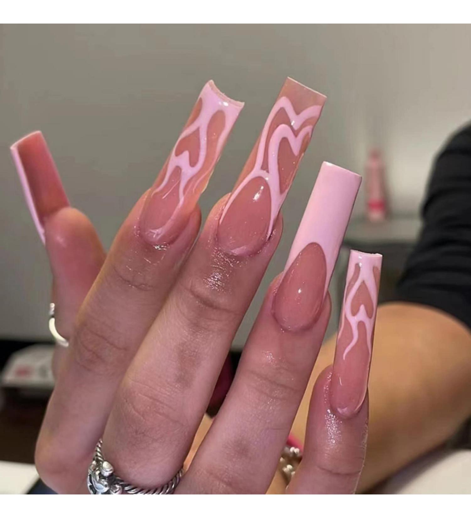 Justotry 24-Piece Pink Flame Coffin Nails - Press-On Ballerina Art Nails with Glue for Women - Buy Online on GoSupps.com