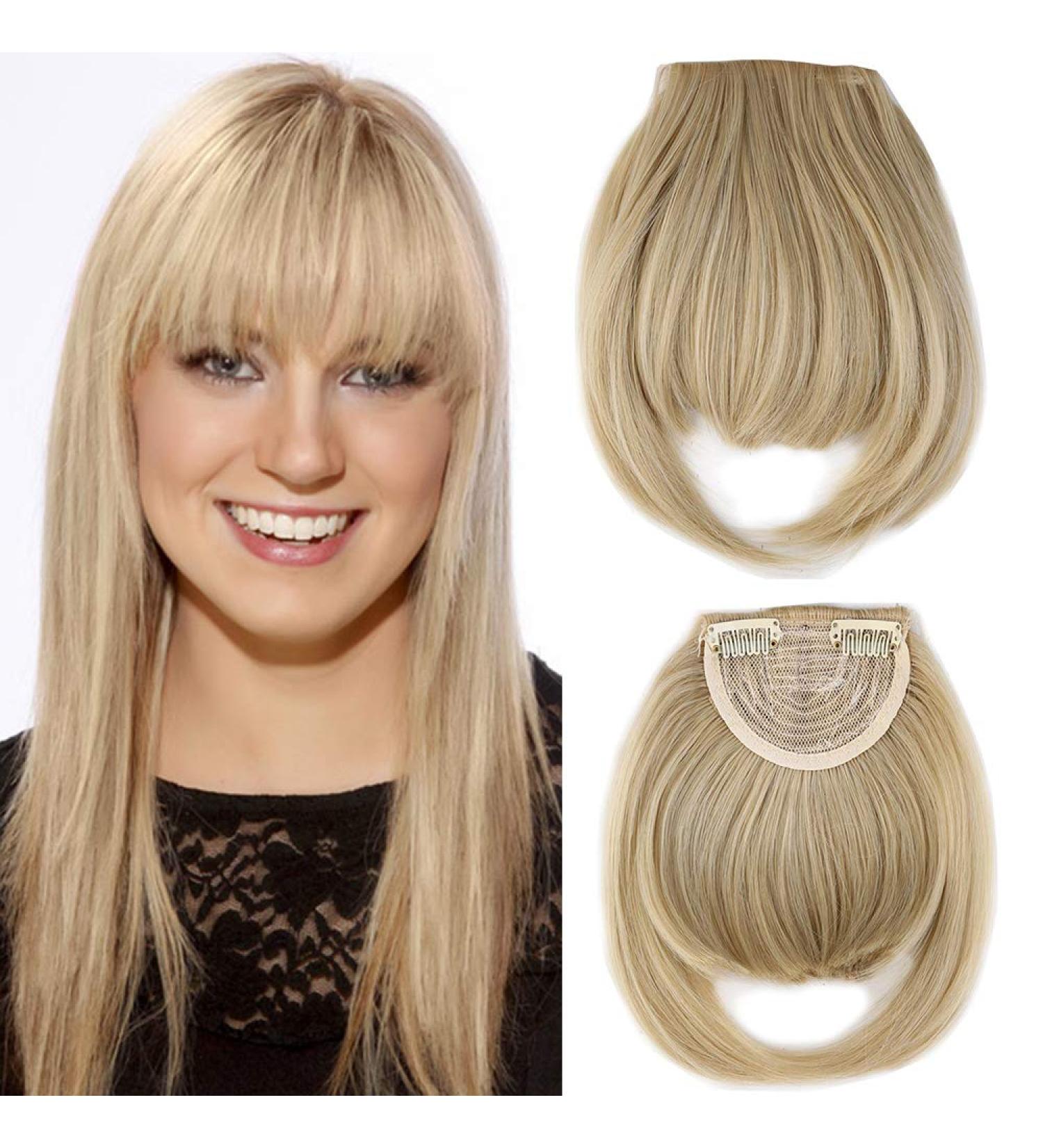 Clip-in Ponytail Hairpiece Extensions - Ash Blonde & Bleach Blonde Fringe Bangs | Human Hair Quality - Buy Online on GoSupps.com