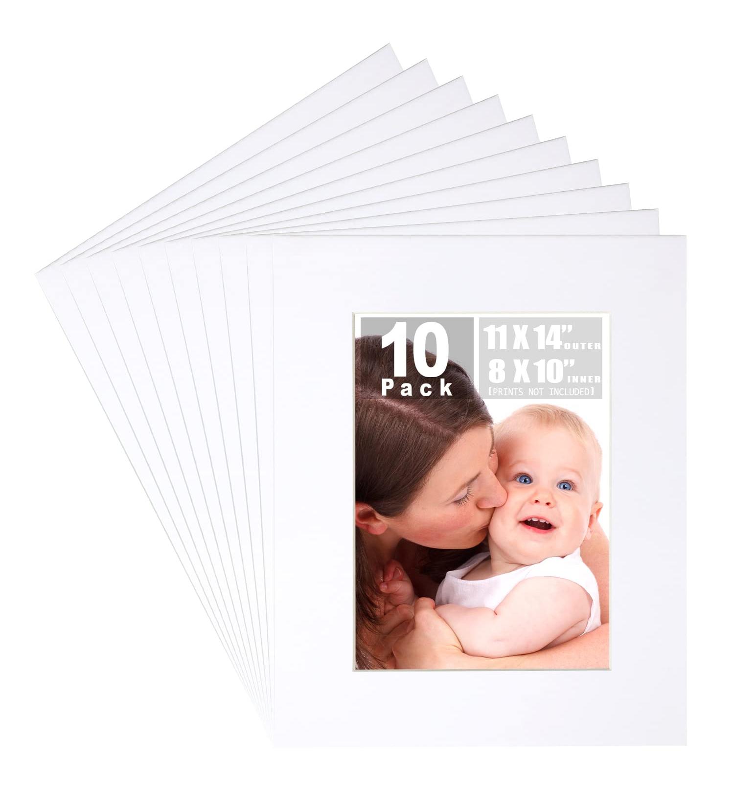 Betus 11x14 White Picture Mats - Acid Free, 1/16 Thickness, White Core, Bevel Cut - Pack of 10 Mats for 8x10 Pictures - Buy Online on GoSupps.com